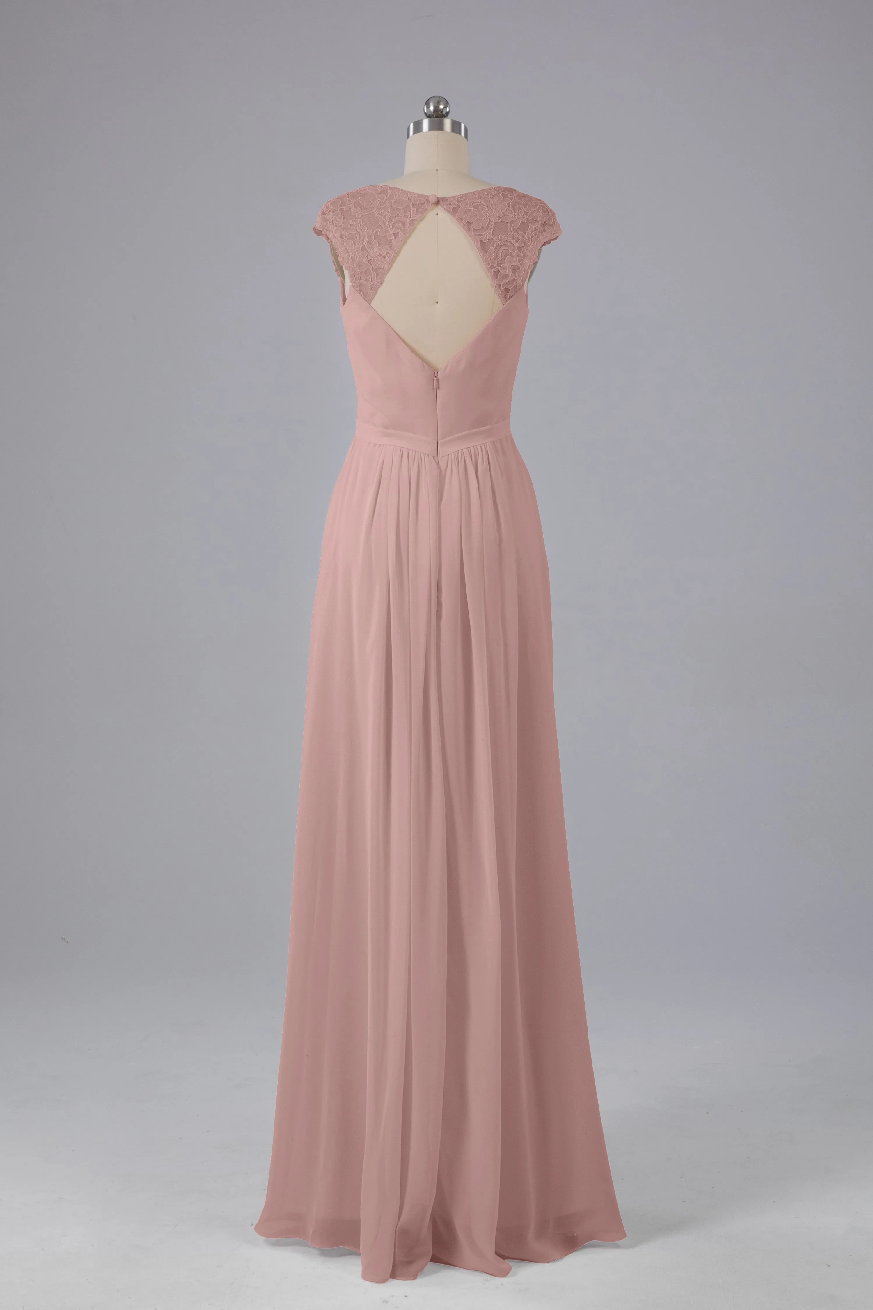 Simple Cap Sleeves Chiffon Floor Length Bridesmaid Dresses