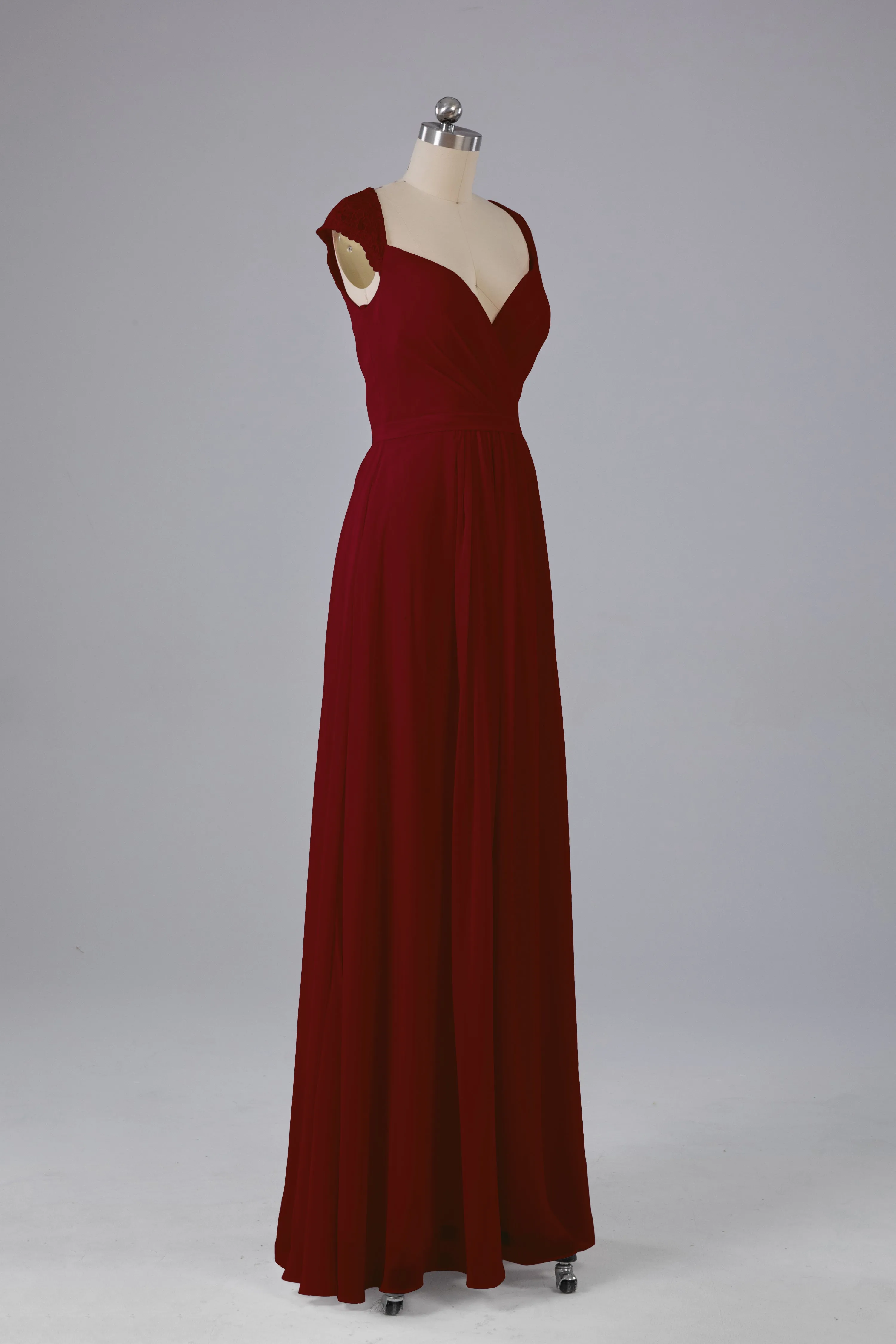 Simple Cap Sleeves Chiffon Floor Length Bridesmaid Dresses