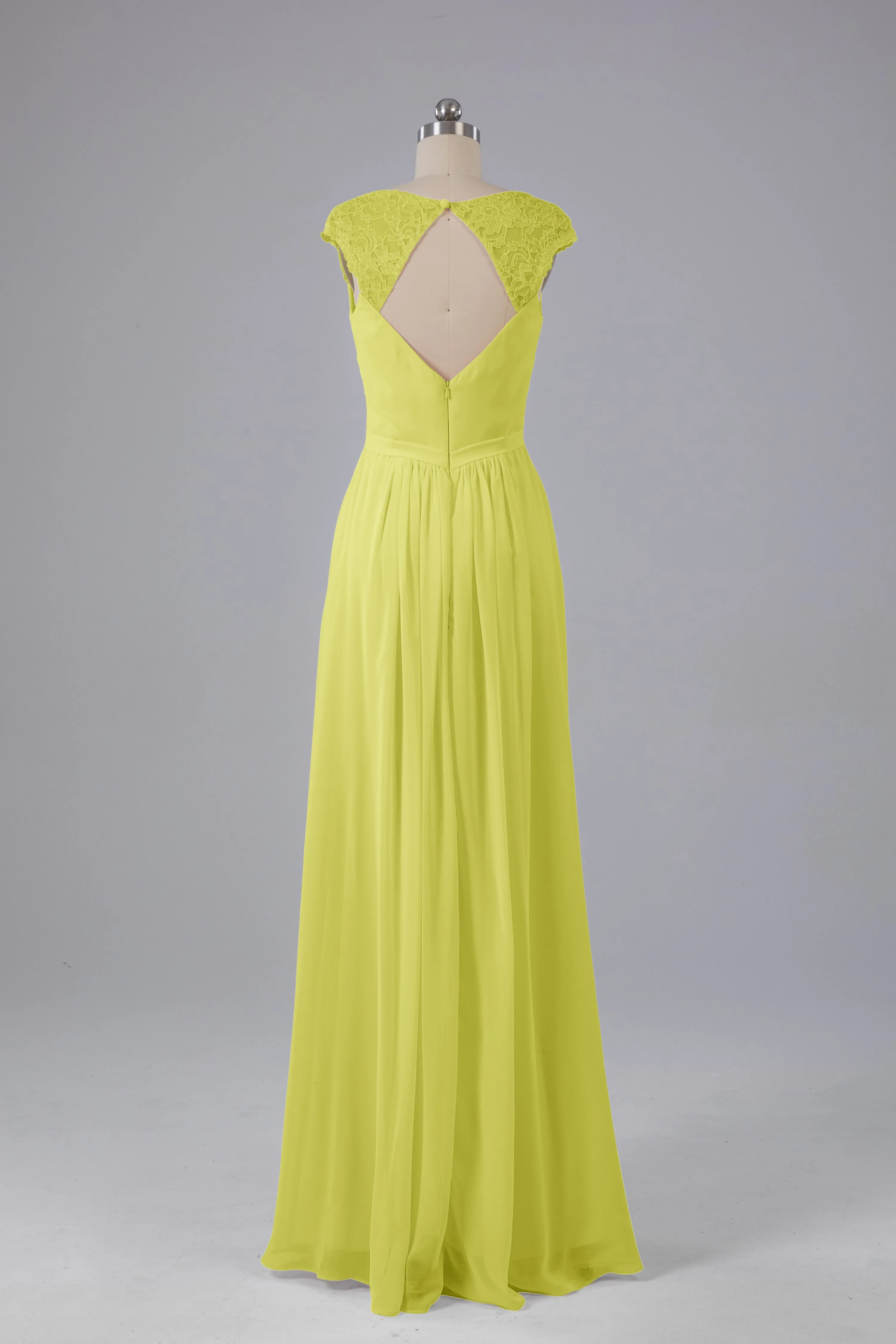 Simple Cap Sleeves Chiffon Floor Length Bridesmaid Dresses
