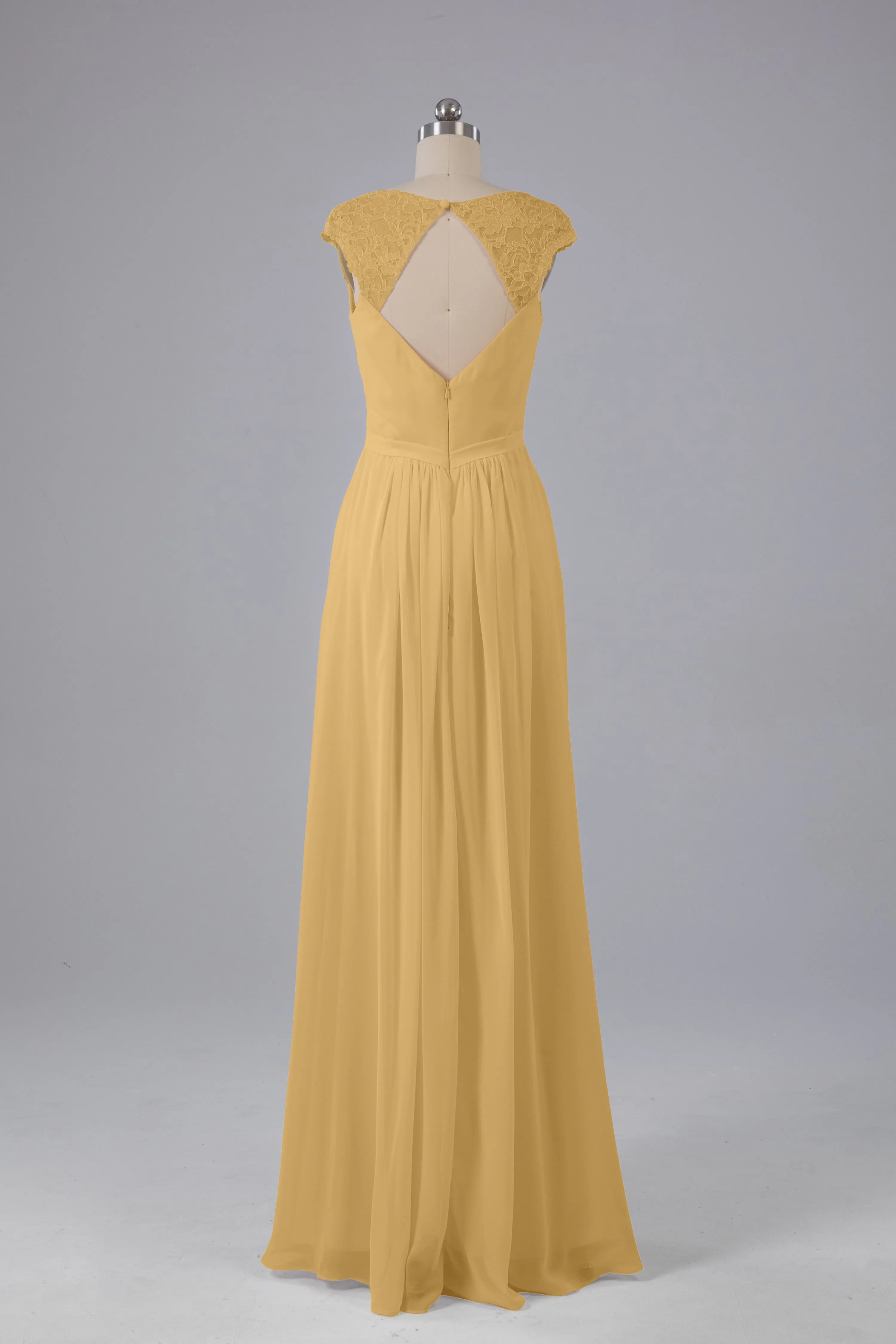 Simple Cap Sleeves Chiffon Floor Length Bridesmaid Dresses