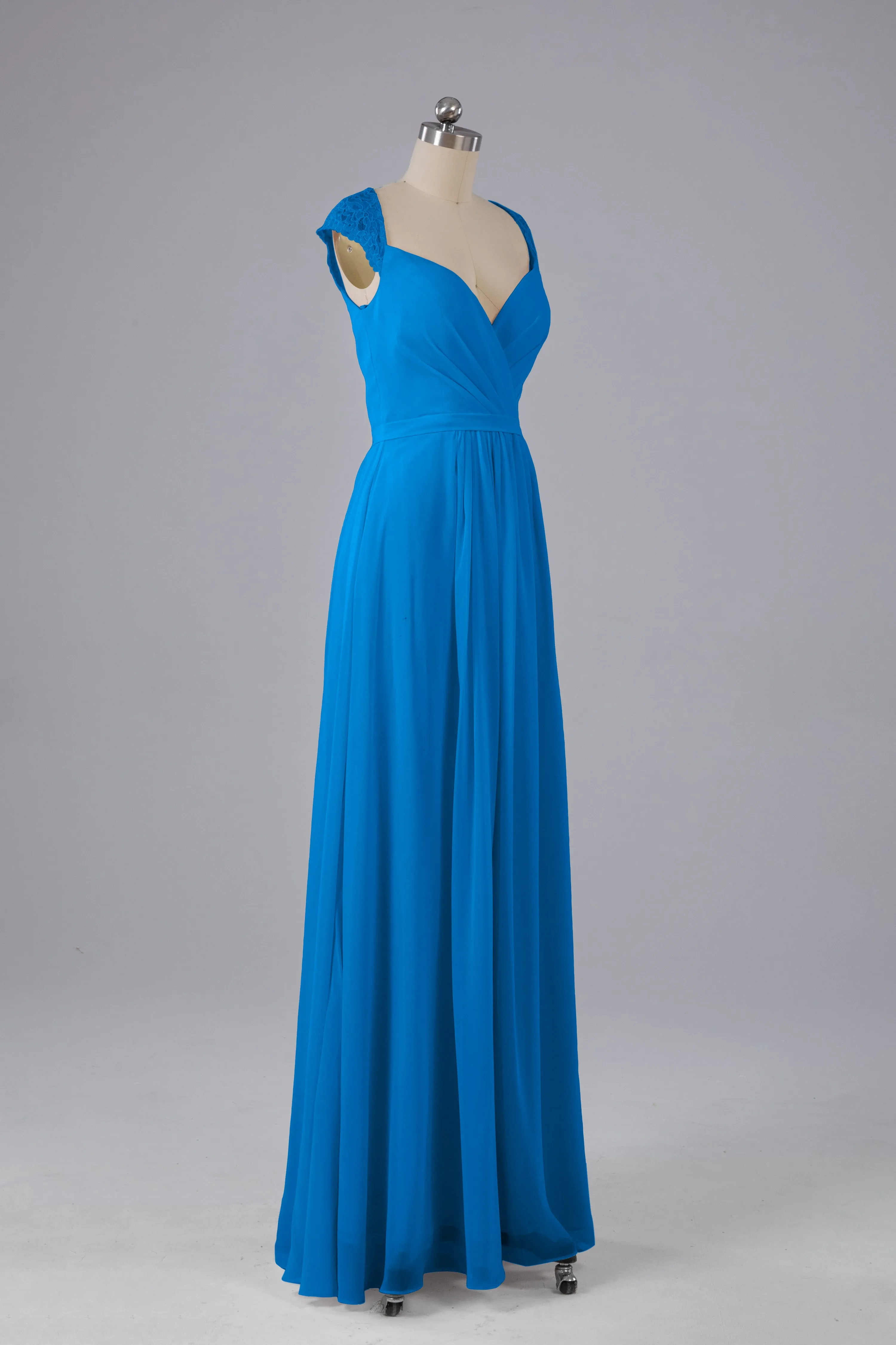 Simple Cap Sleeves Chiffon Floor Length Bridesmaid Dresses
