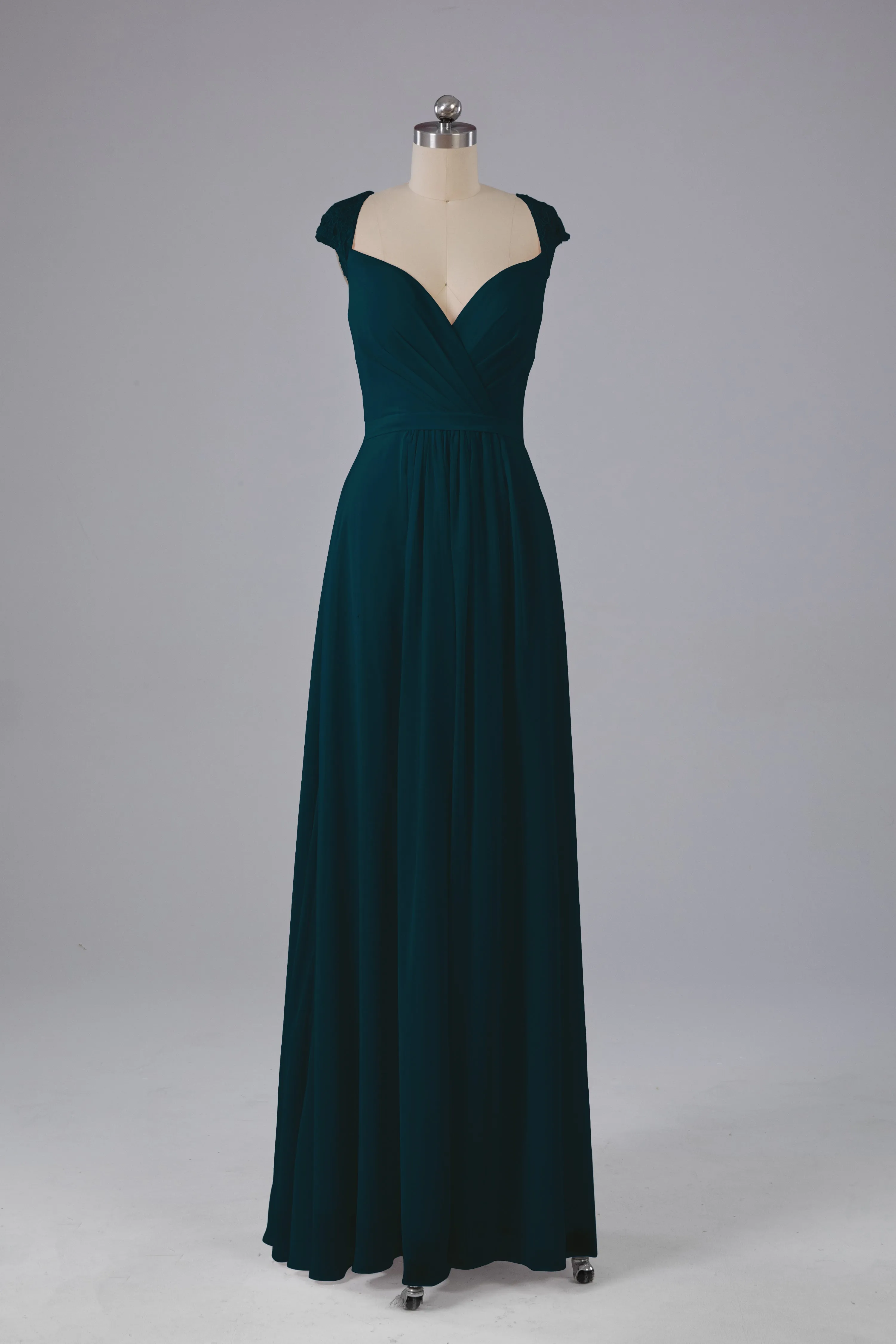 Simple Cap Sleeves Chiffon Floor Length Bridesmaid Dresses