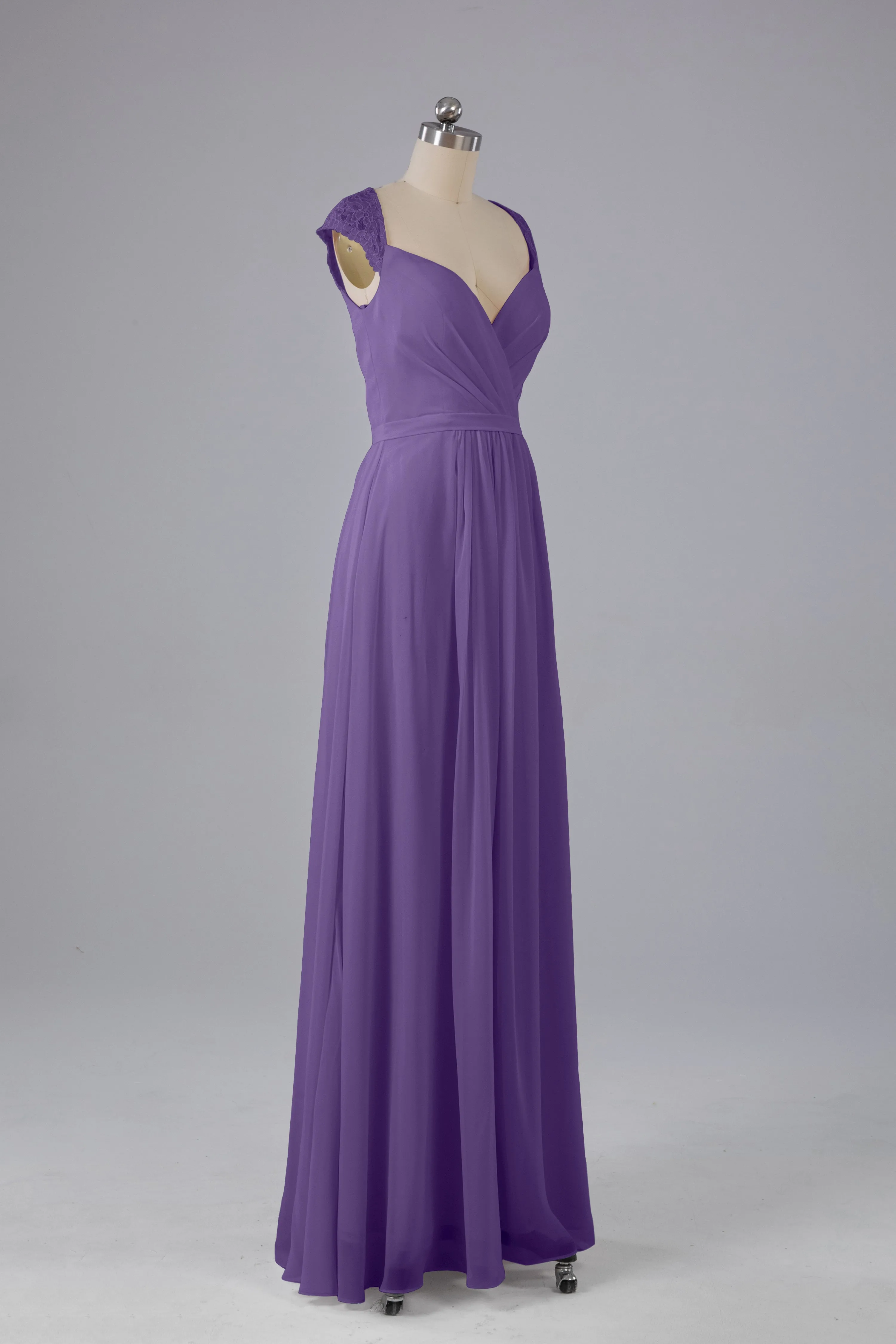 Simple Cap Sleeves Chiffon Floor Length Bridesmaid Dresses