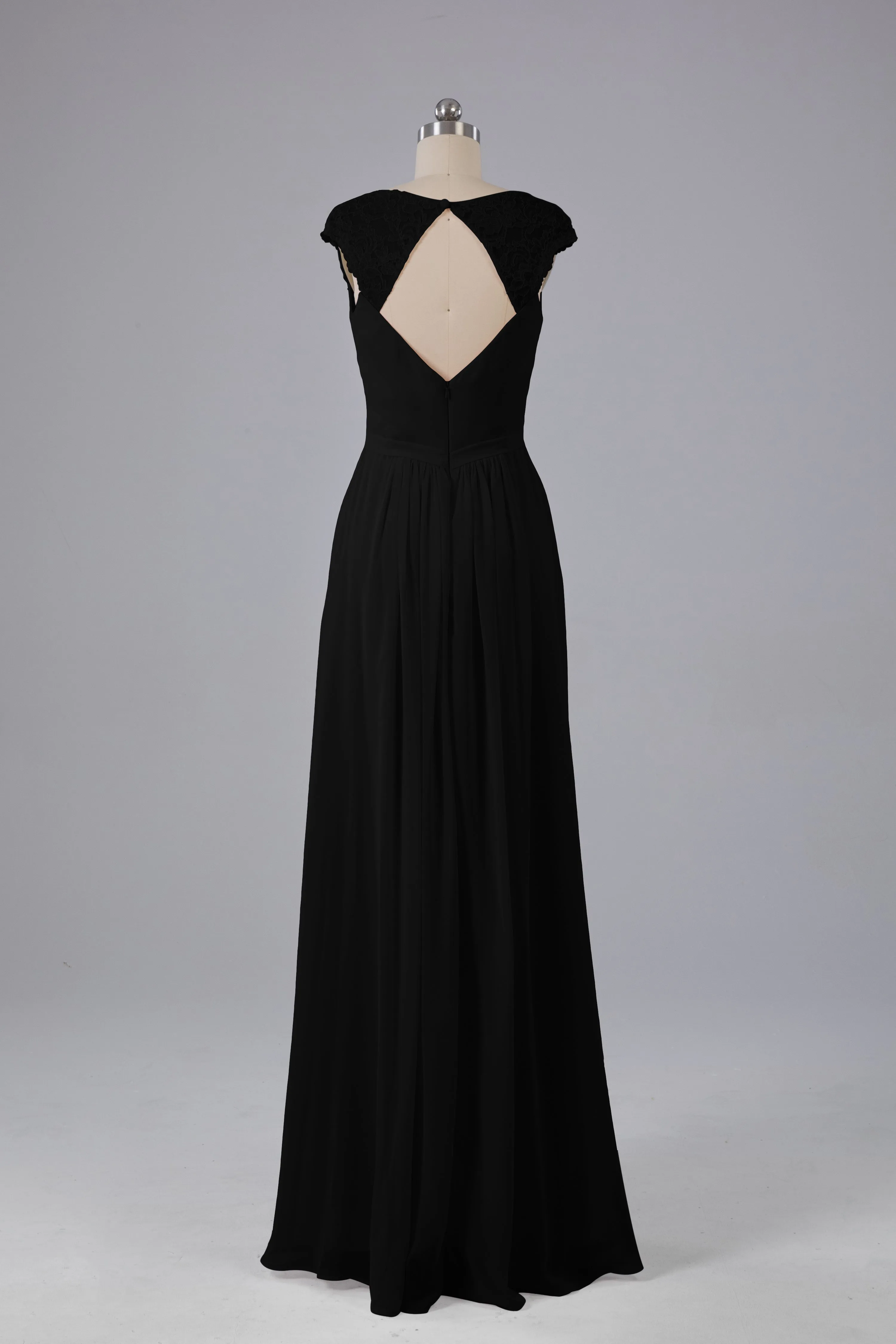 Simple Cap Sleeves Chiffon Floor Length Bridesmaid Dresses