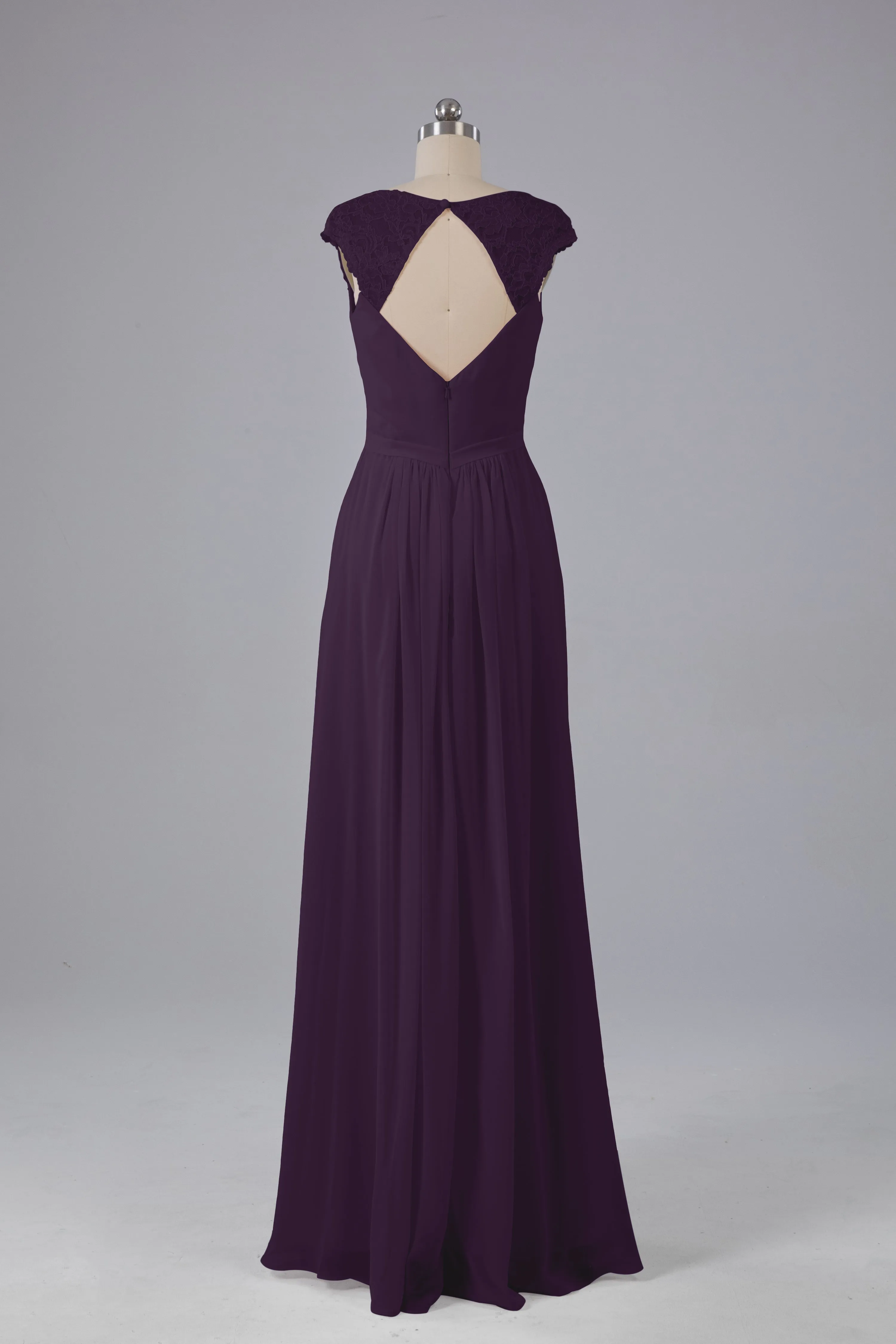 Simple Cap Sleeves Chiffon Floor Length Bridesmaid Dresses