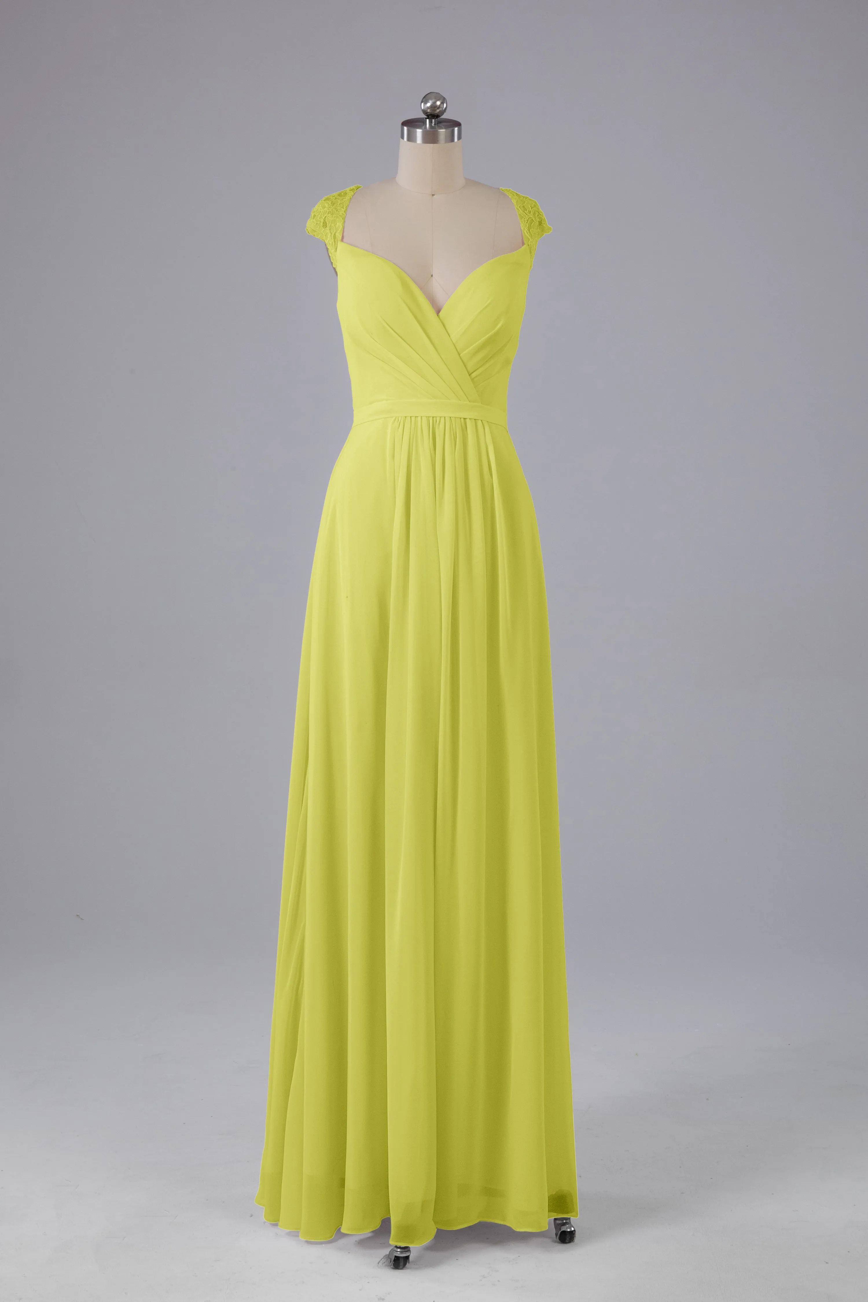 Simple Cap Sleeves Chiffon Floor Length Bridesmaid Dresses