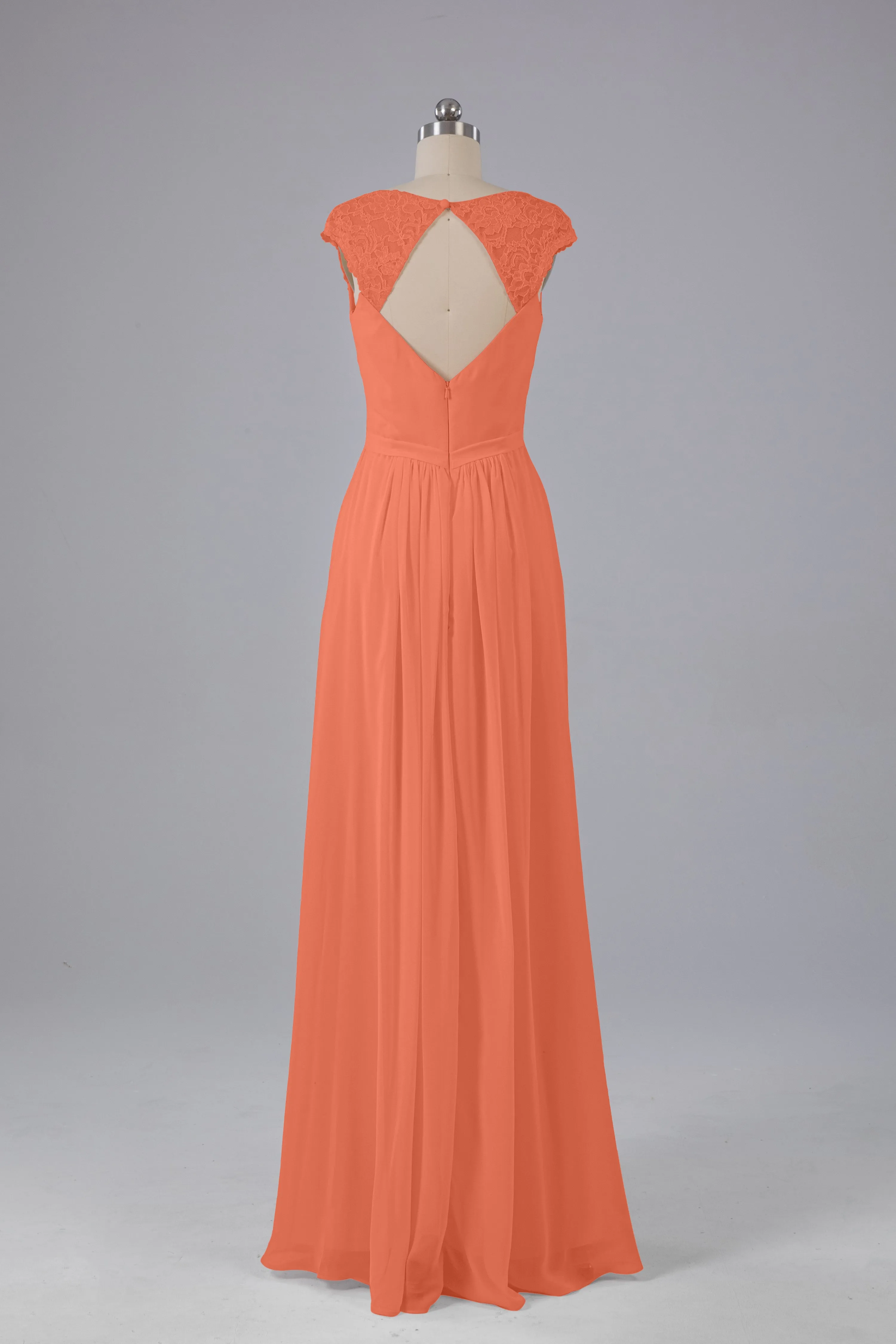 Simple Cap Sleeves Chiffon Floor Length Bridesmaid Dresses