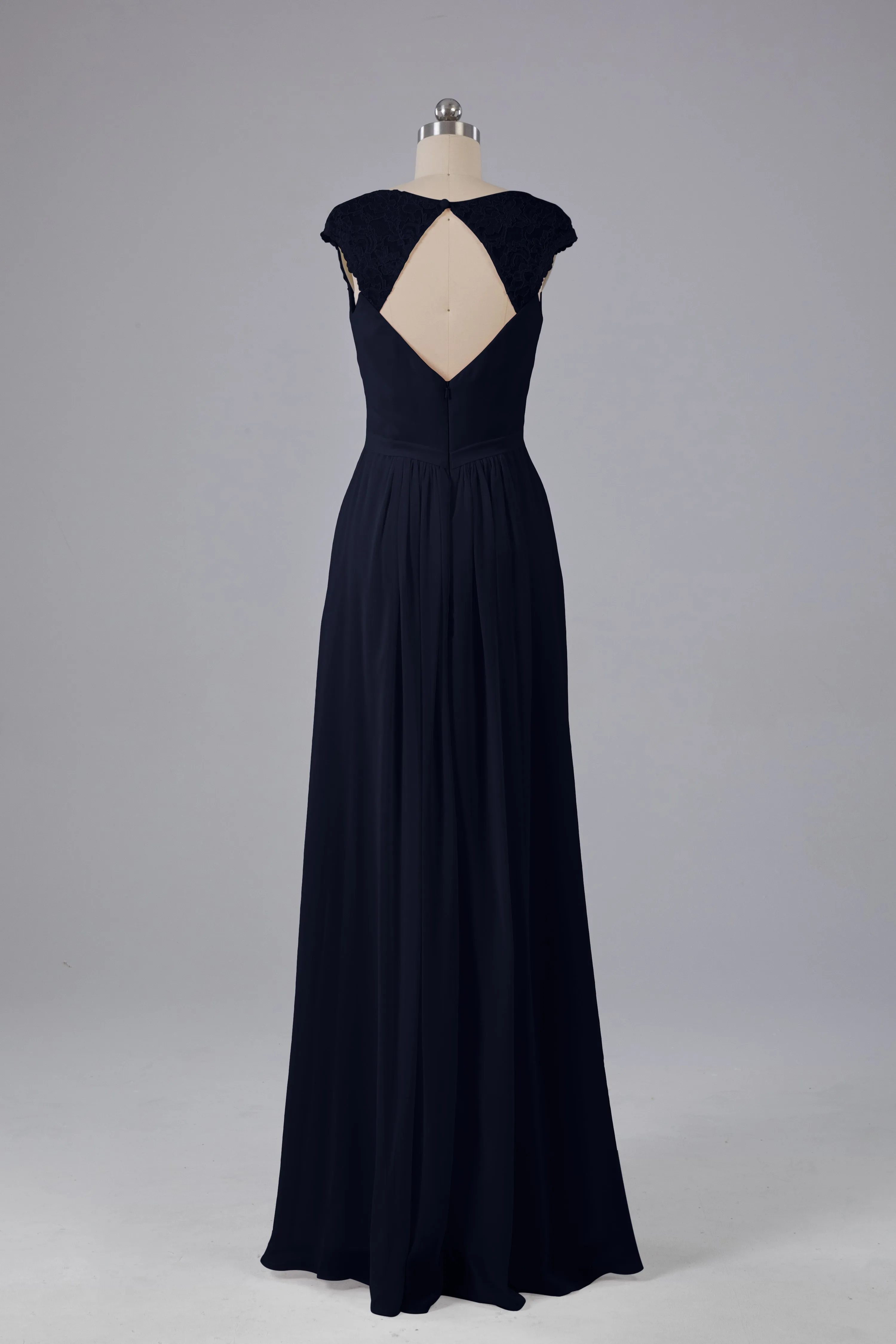 Simple Cap Sleeves Chiffon Floor Length Bridesmaid Dresses
