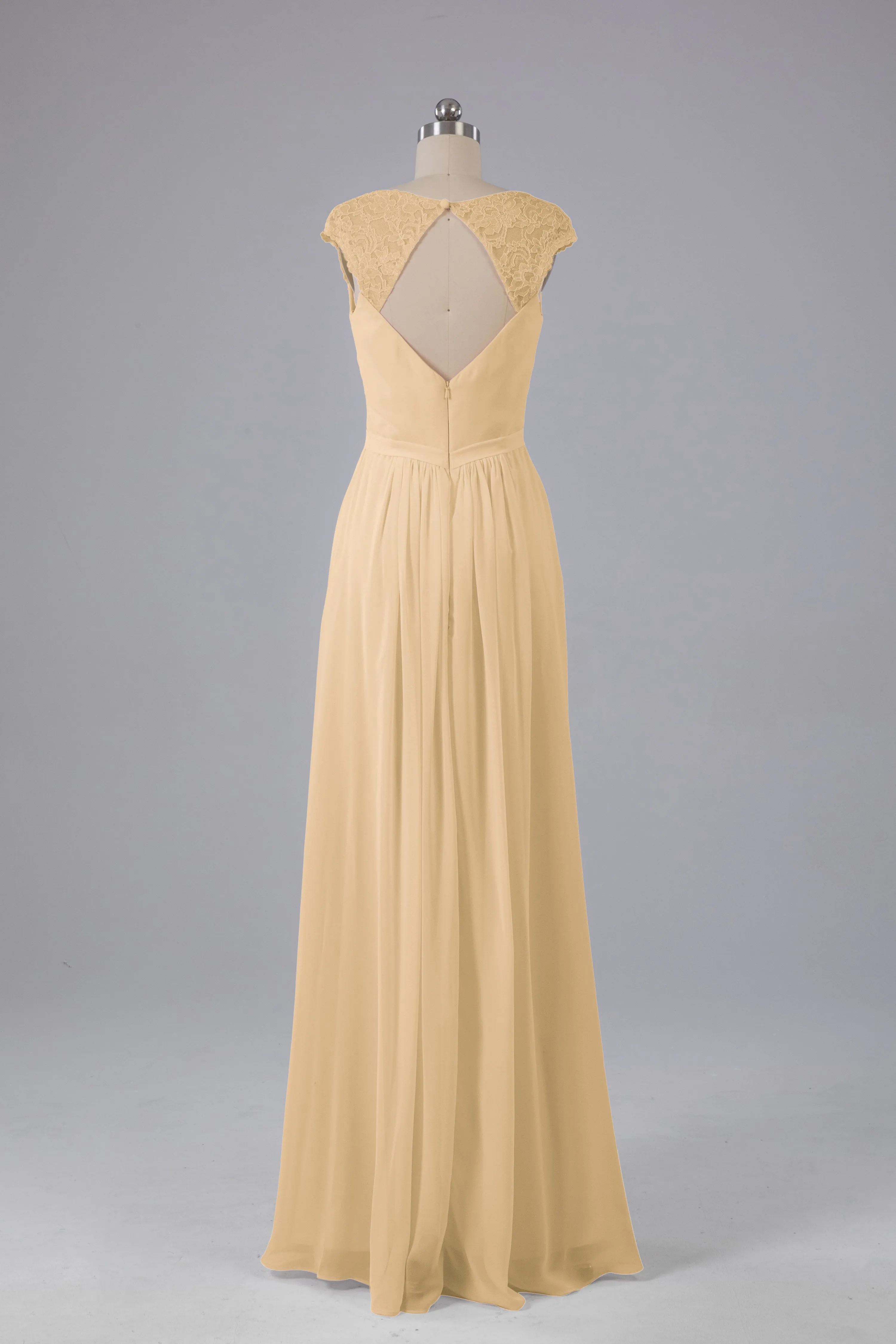 Simple Cap Sleeves Chiffon Floor Length Bridesmaid Dresses