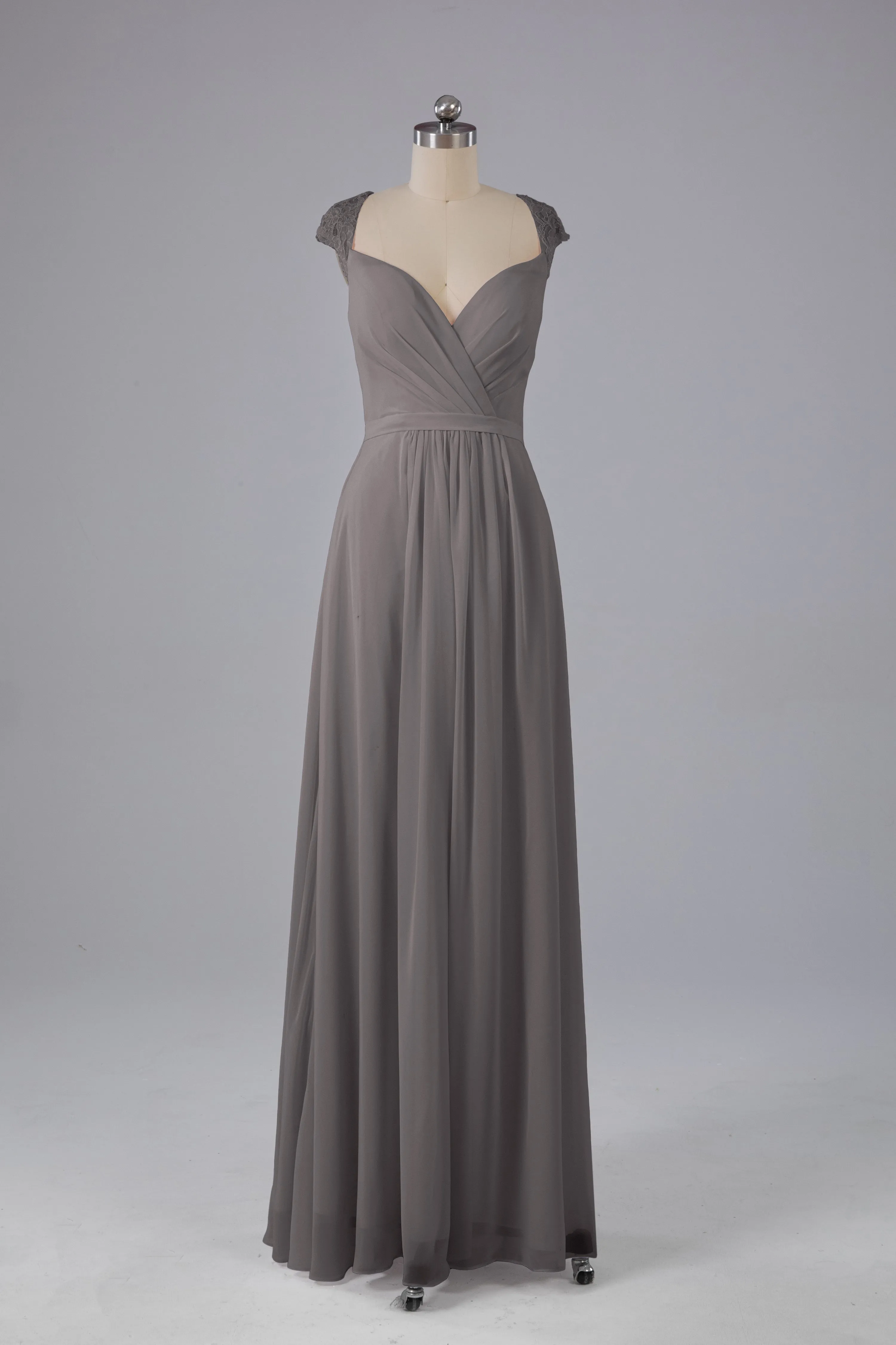 Simple Cap Sleeves Chiffon Floor Length Bridesmaid Dresses