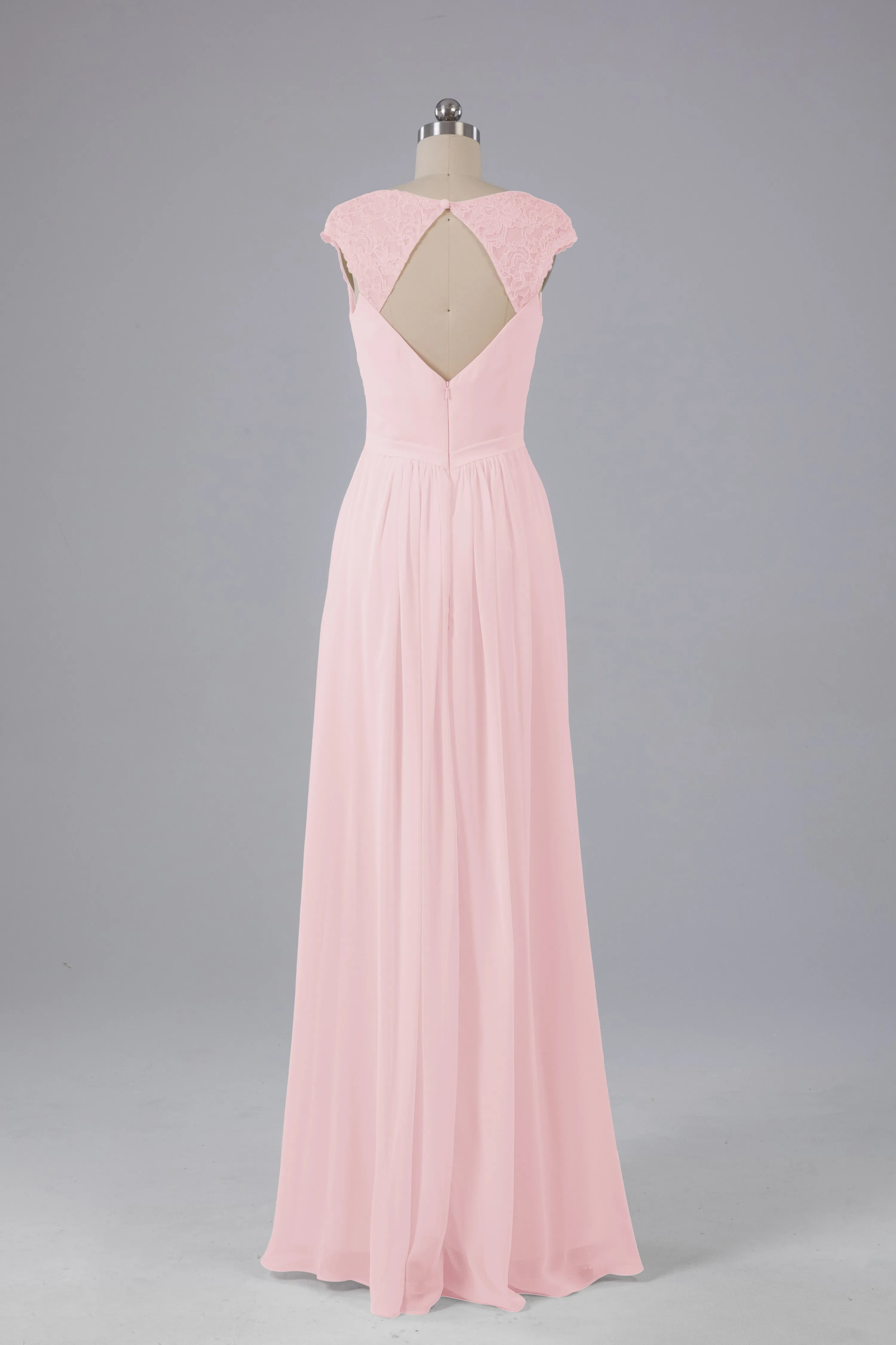 Simple Cap Sleeves Chiffon Floor Length Bridesmaid Dresses