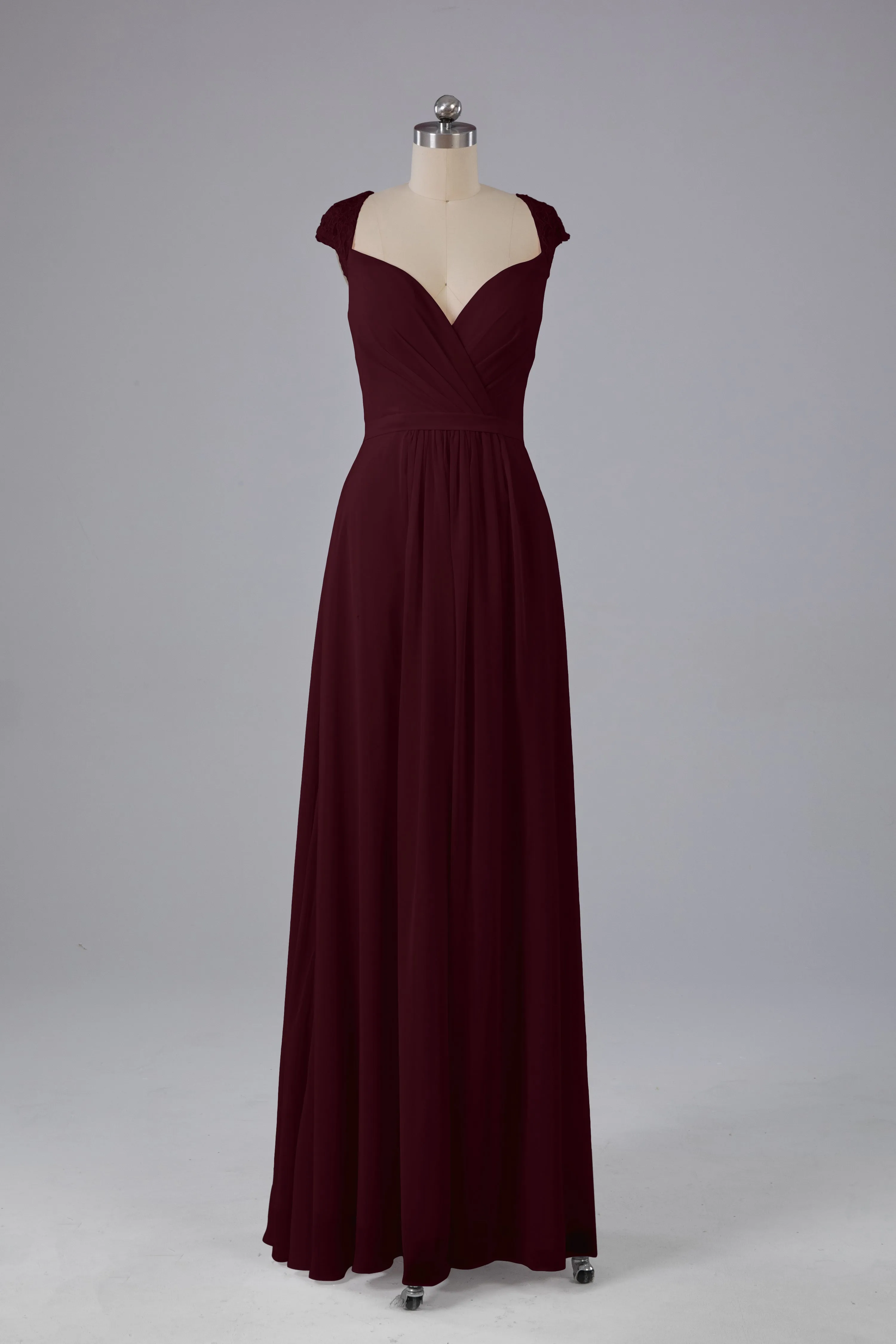 Simple Cap Sleeves Chiffon Floor Length Bridesmaid Dresses