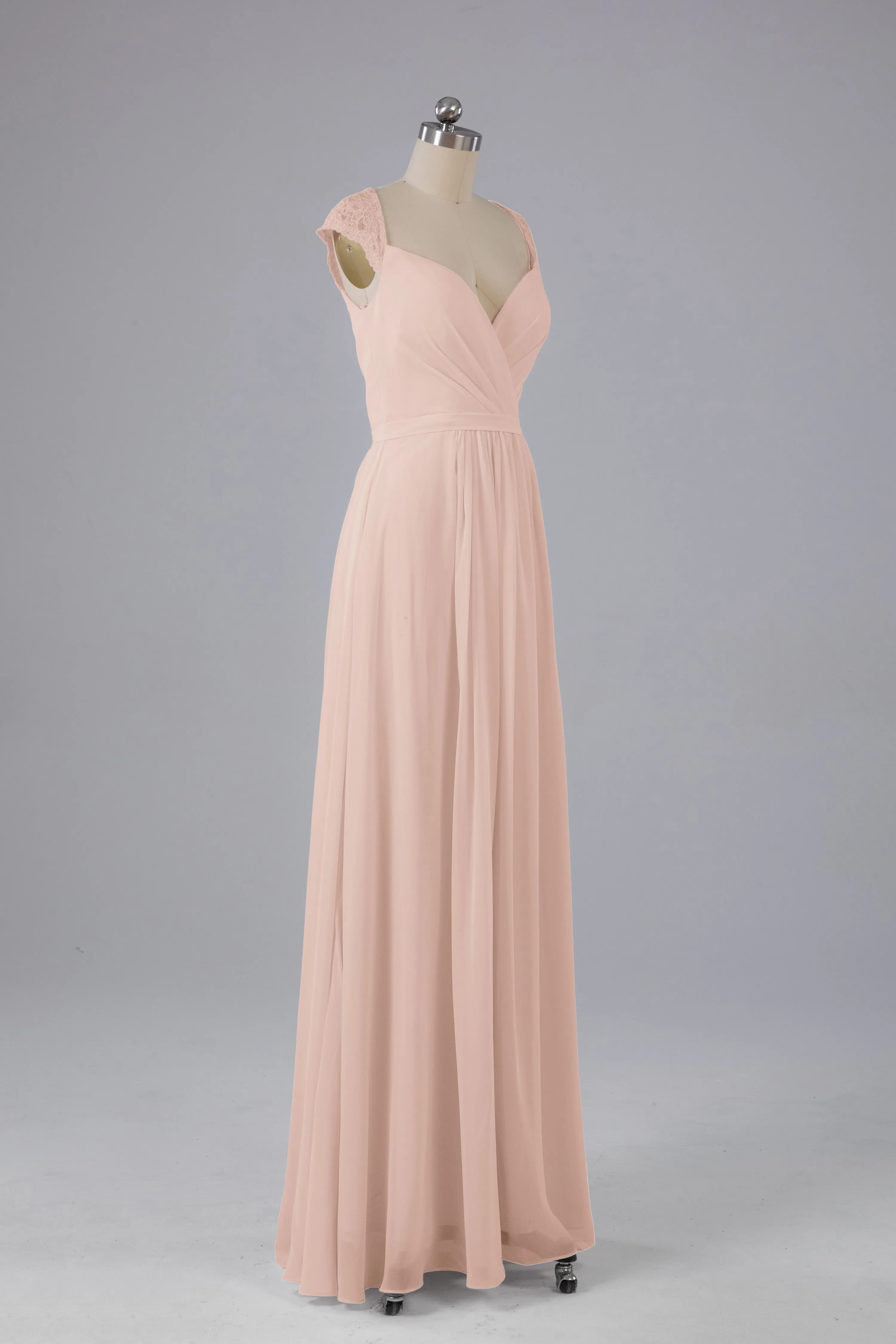 Simple Cap Sleeves Chiffon Floor Length Bridesmaid Dresses