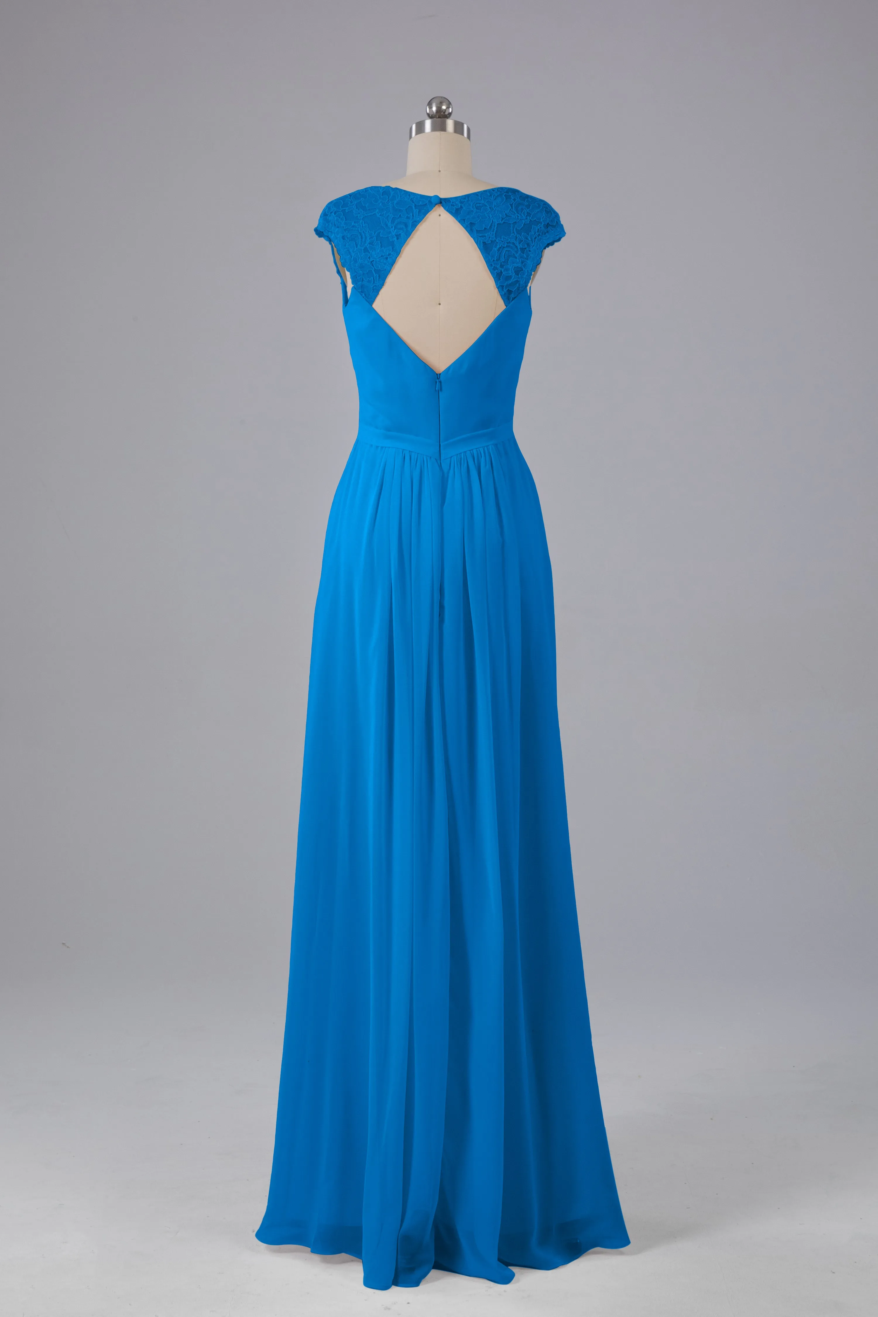 Simple Cap Sleeves Chiffon Floor Length Bridesmaid Dresses