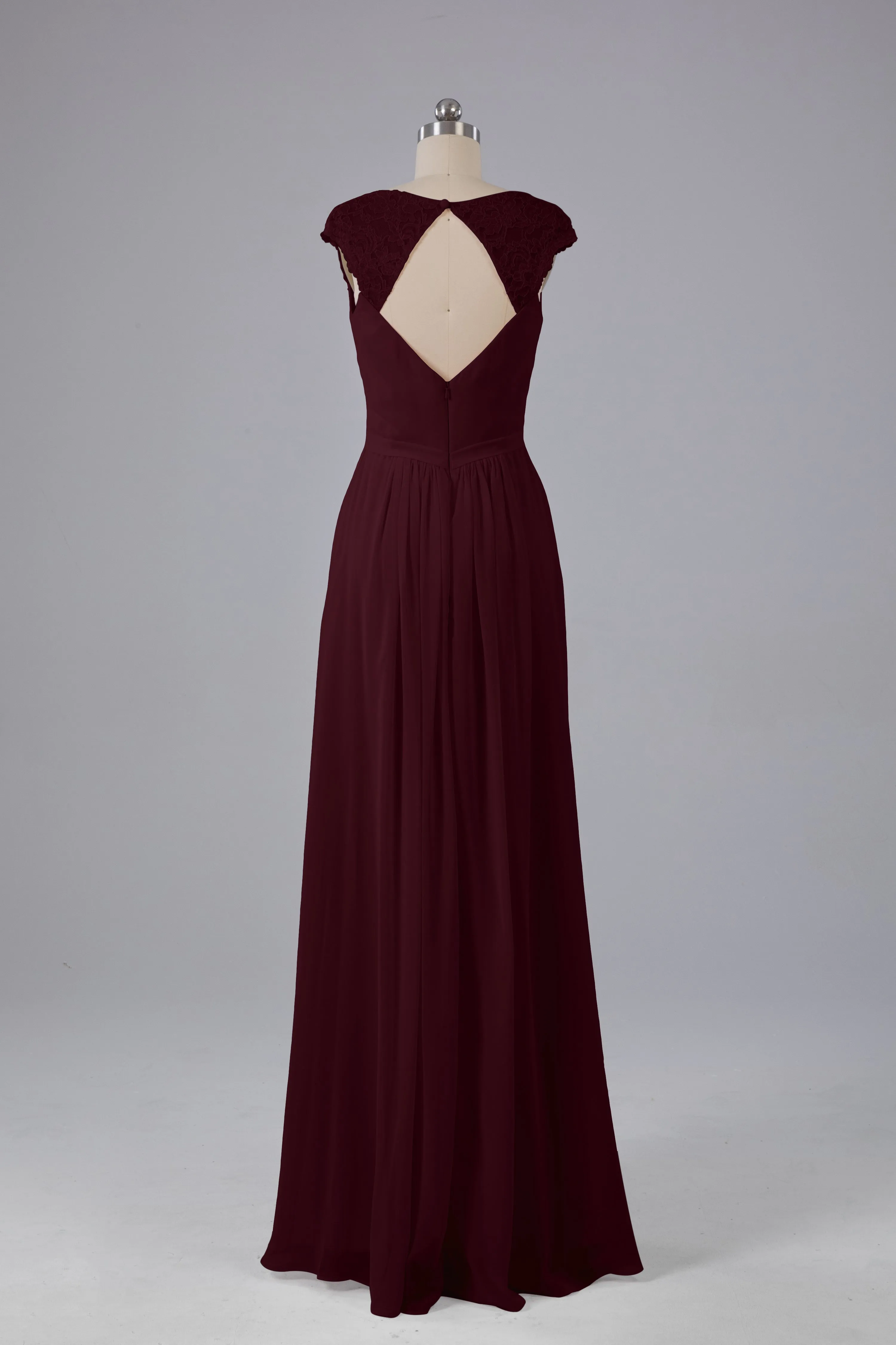 Simple Cap Sleeves Chiffon Floor Length Bridesmaid Dresses