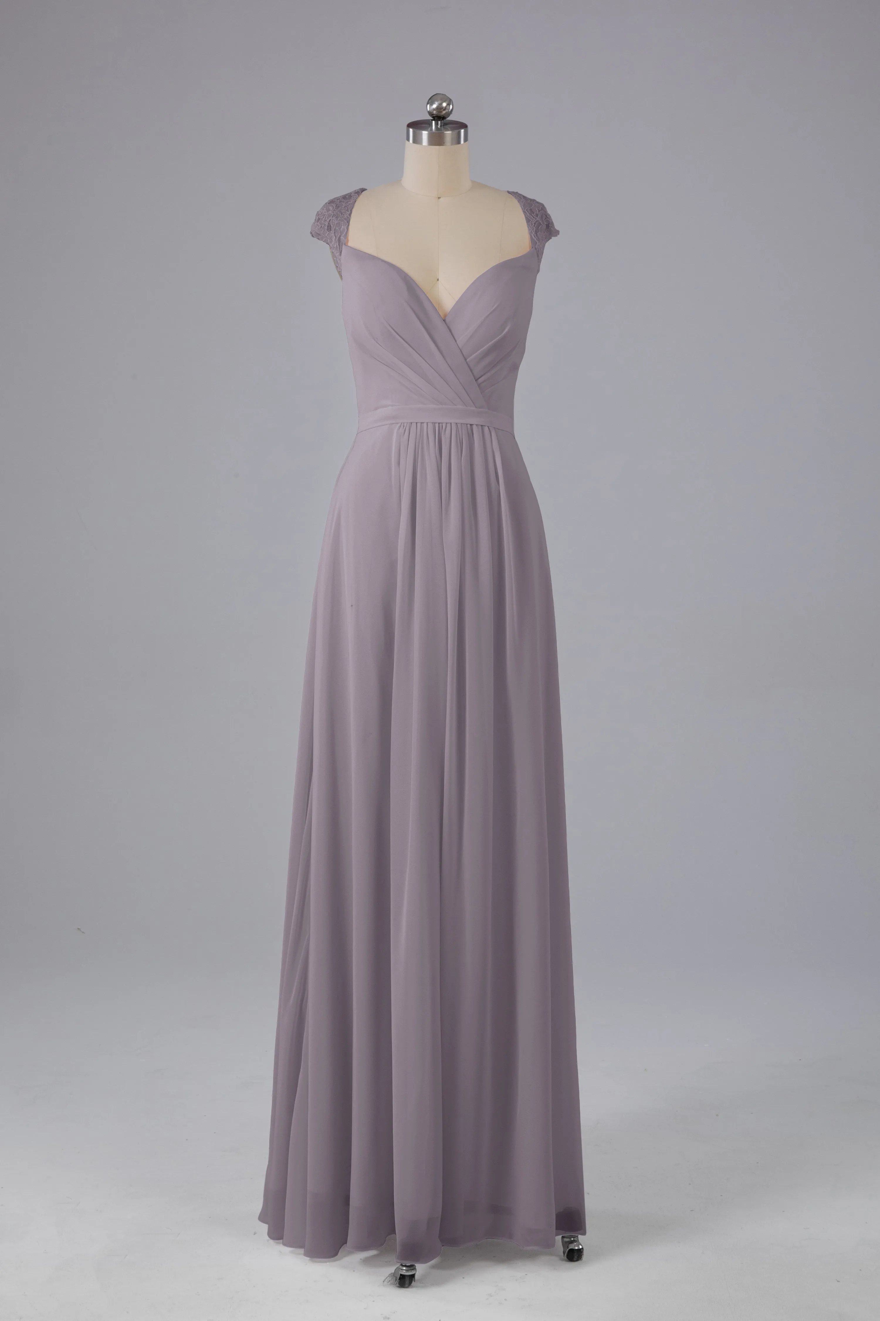 Simple Cap Sleeves Chiffon Floor Length Bridesmaid Dresses