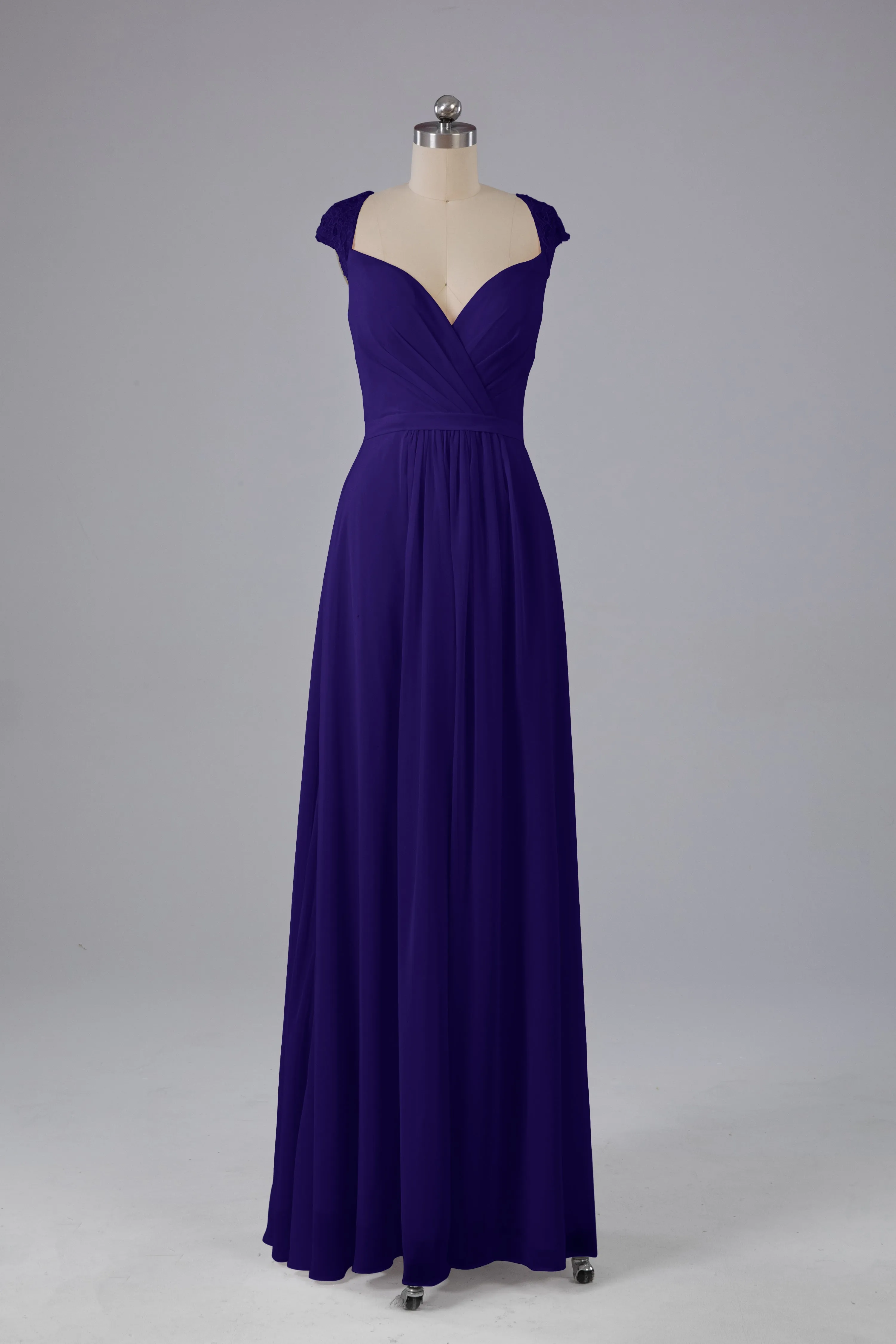 Simple Cap Sleeves Chiffon Floor Length Bridesmaid Dresses