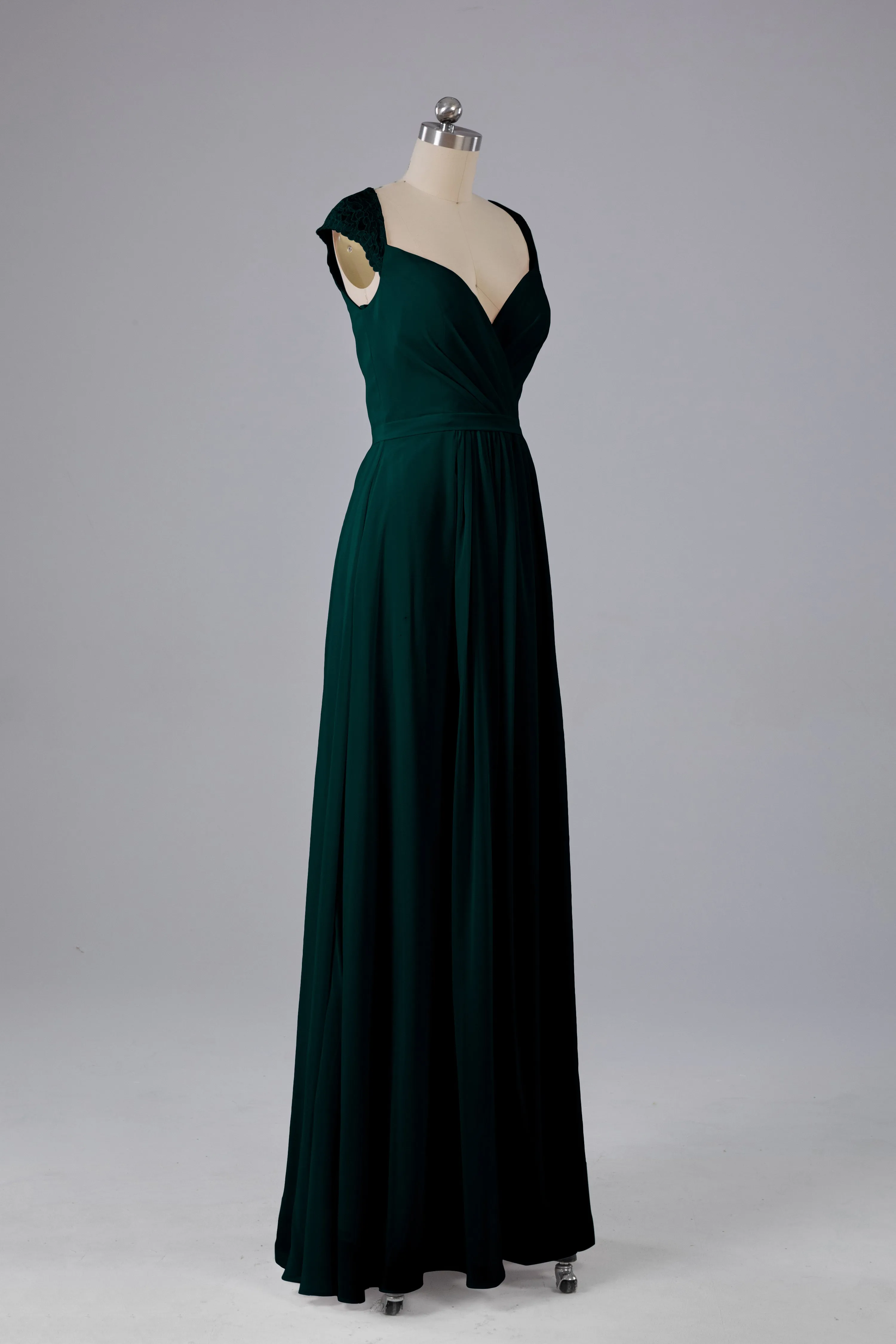 Simple Cap Sleeves Chiffon Floor Length Bridesmaid Dresses
