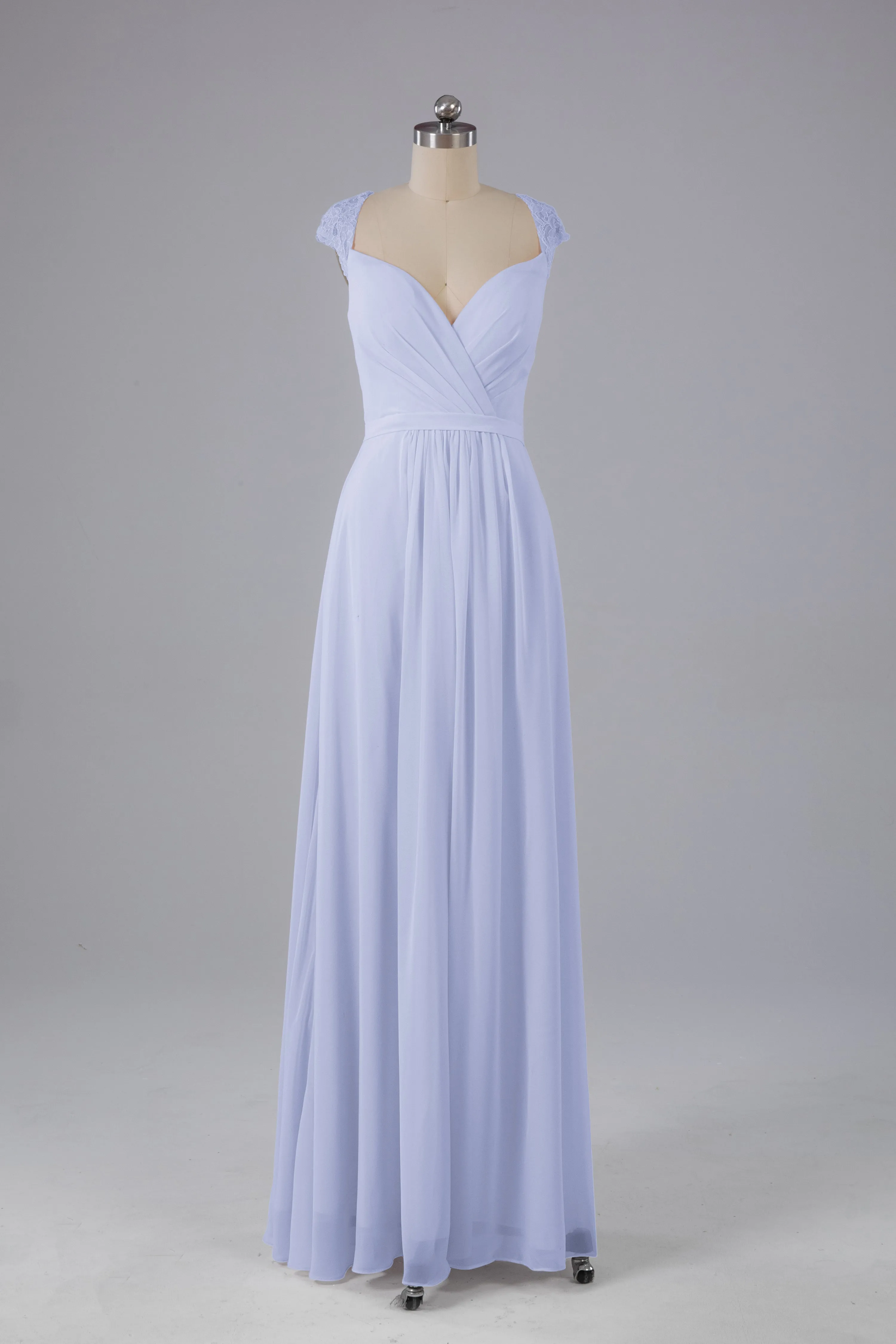 Simple Cap Sleeves Chiffon Floor Length Bridesmaid Dresses