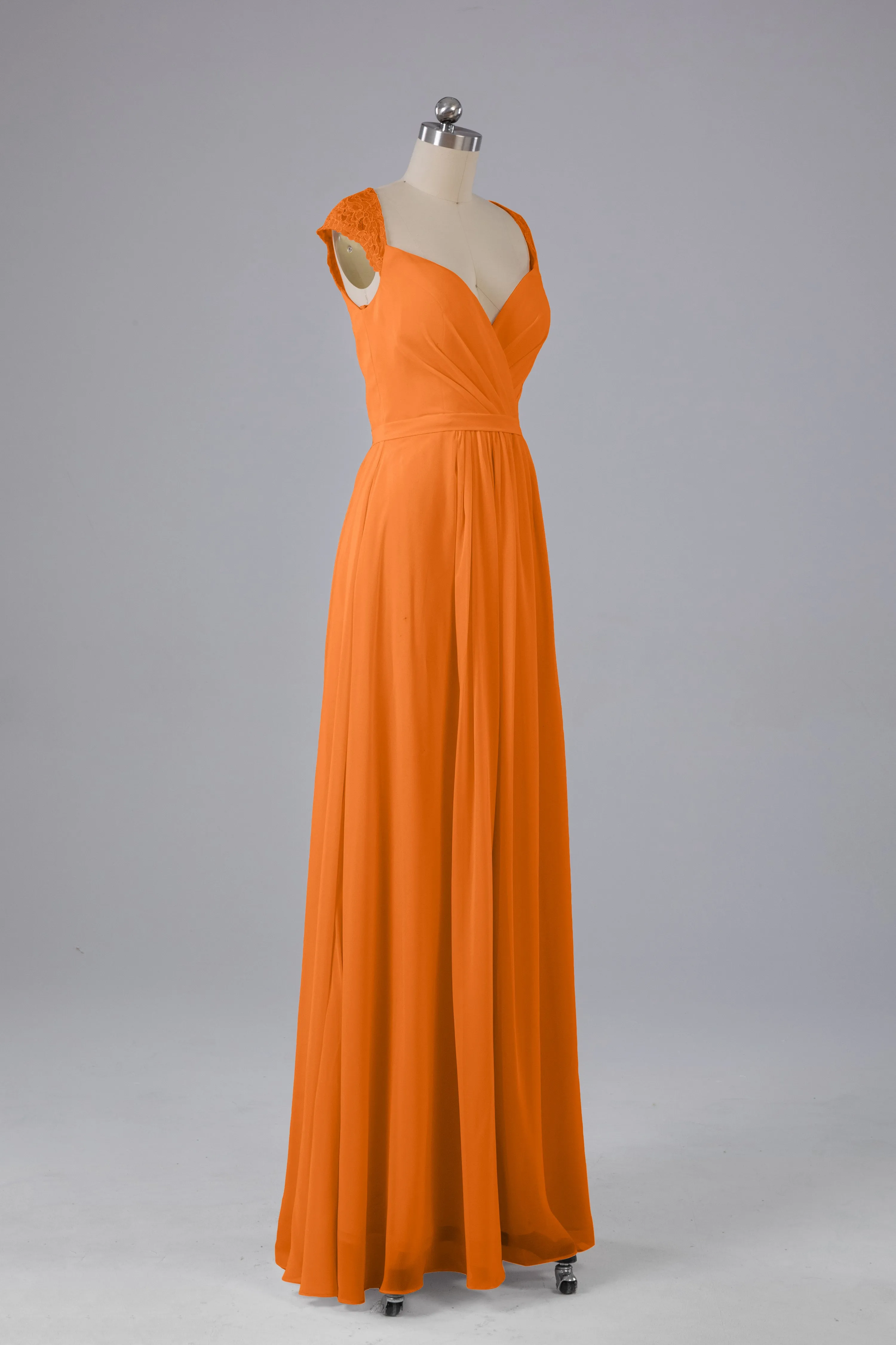 Simple Cap Sleeves Chiffon Floor Length Bridesmaid Dresses