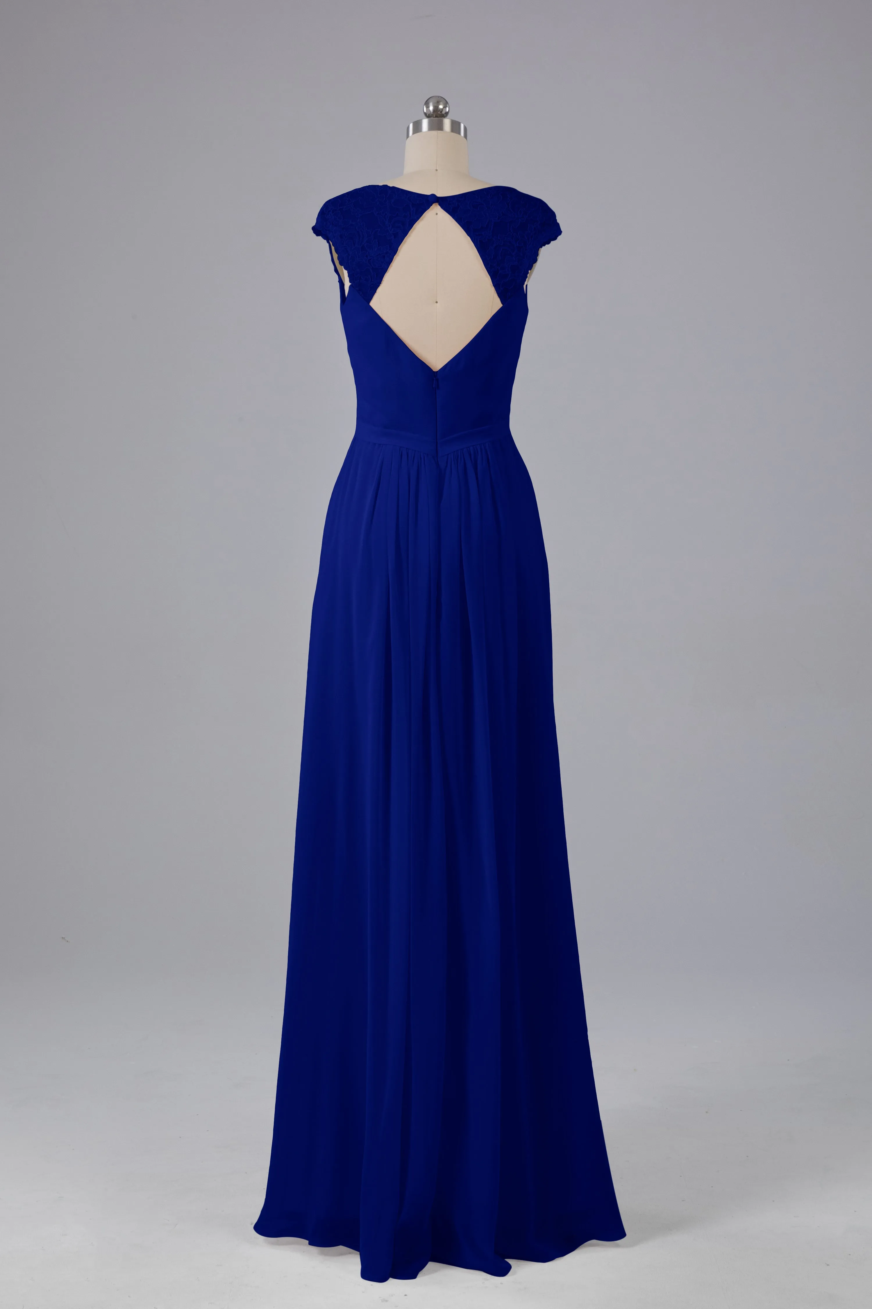 Simple Cap Sleeves Chiffon Floor Length Bridesmaid Dresses