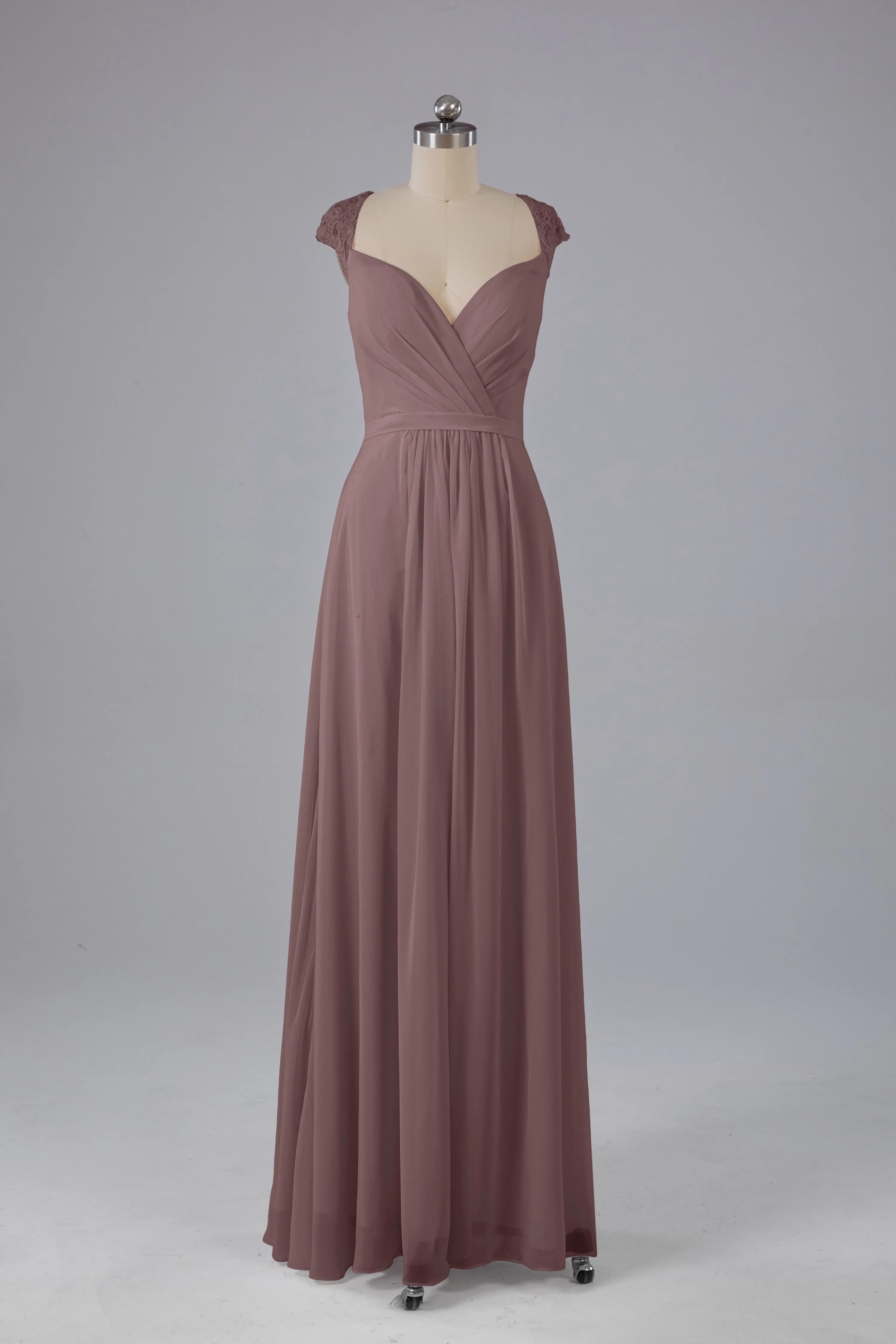 Simple Cap Sleeves Chiffon Floor Length Bridesmaid Dresses