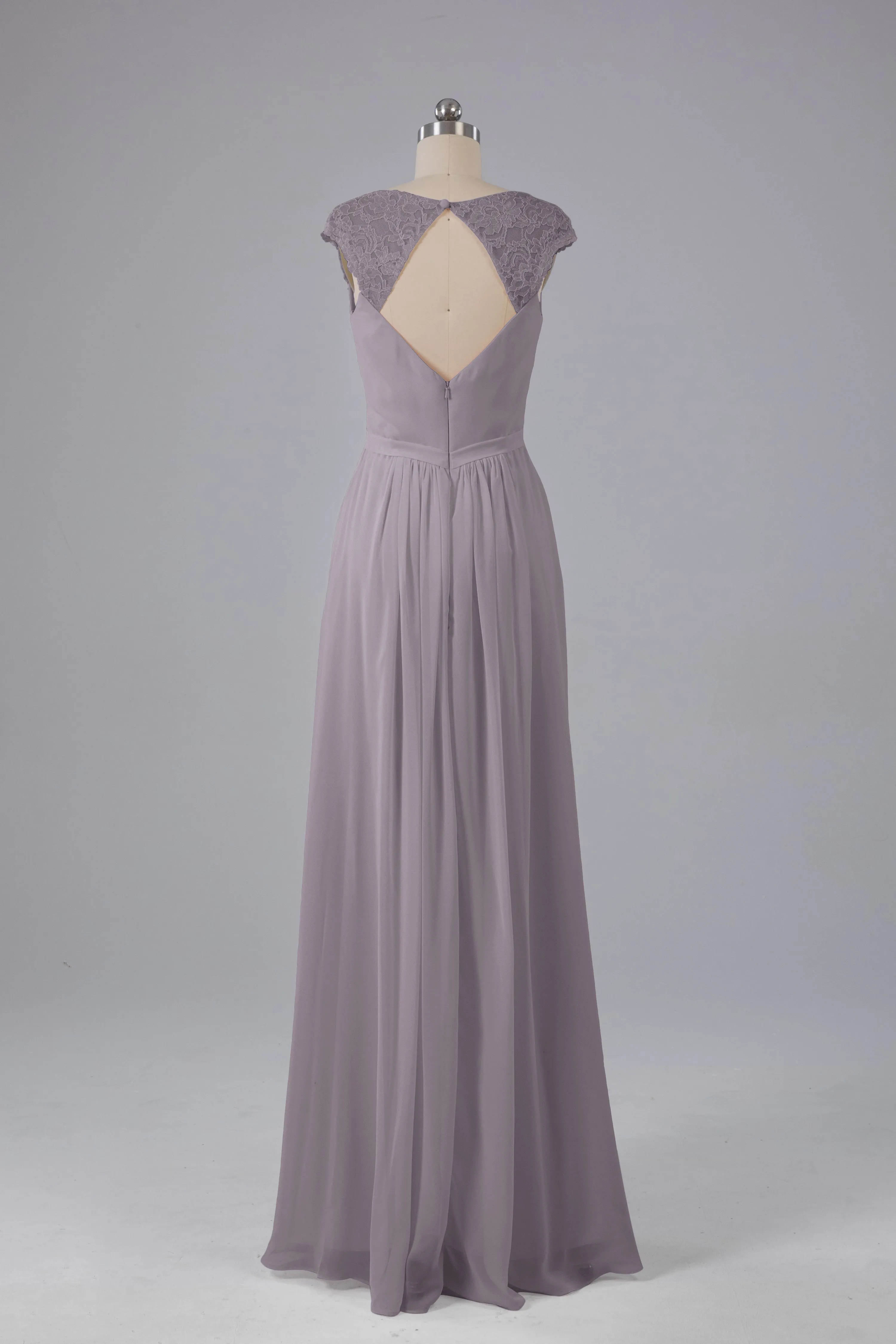 Simple Cap Sleeves Chiffon Floor Length Bridesmaid Dresses