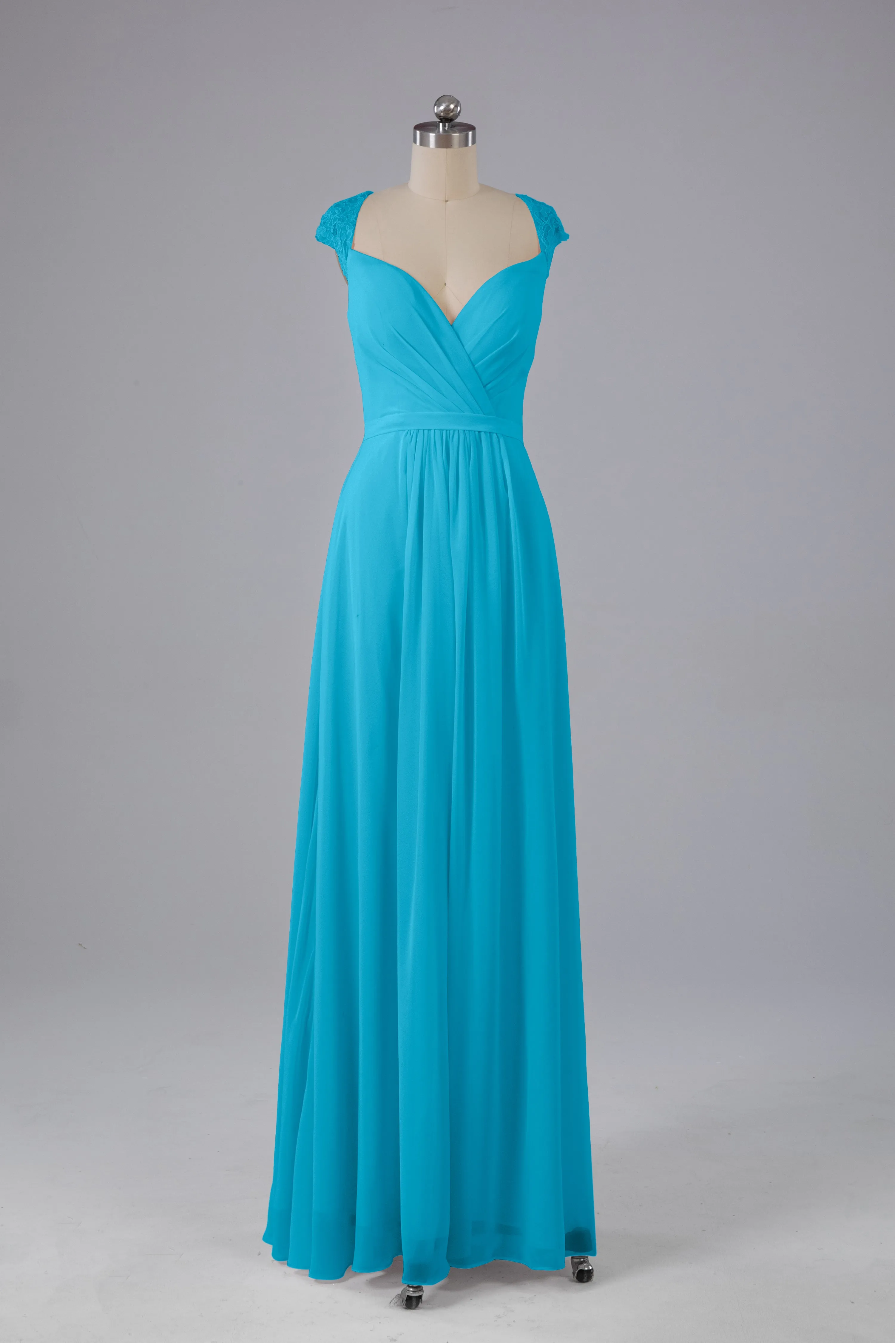 Simple Cap Sleeves Chiffon Floor Length Bridesmaid Dresses