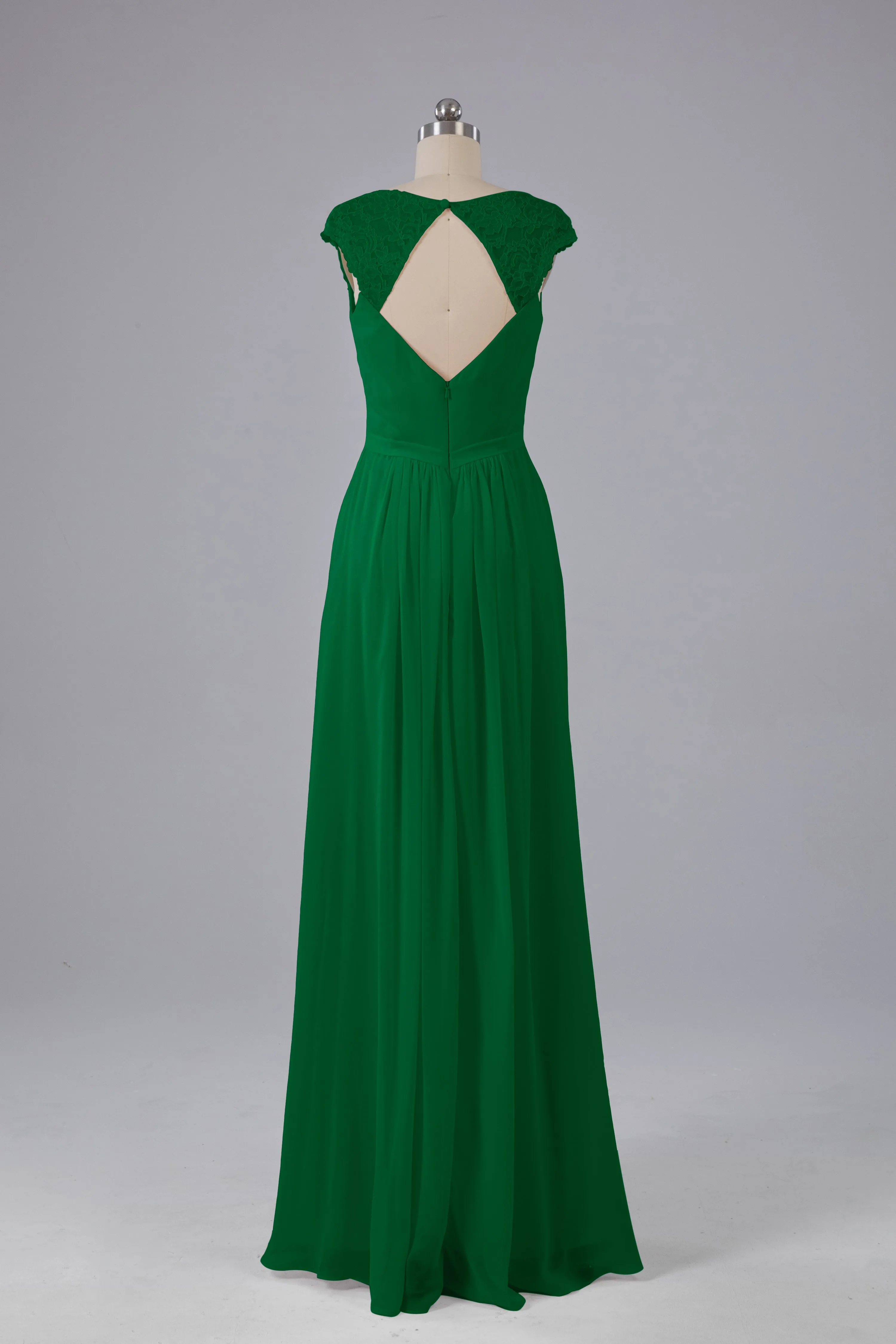 Simple Cap Sleeves Chiffon Floor Length Bridesmaid Dresses