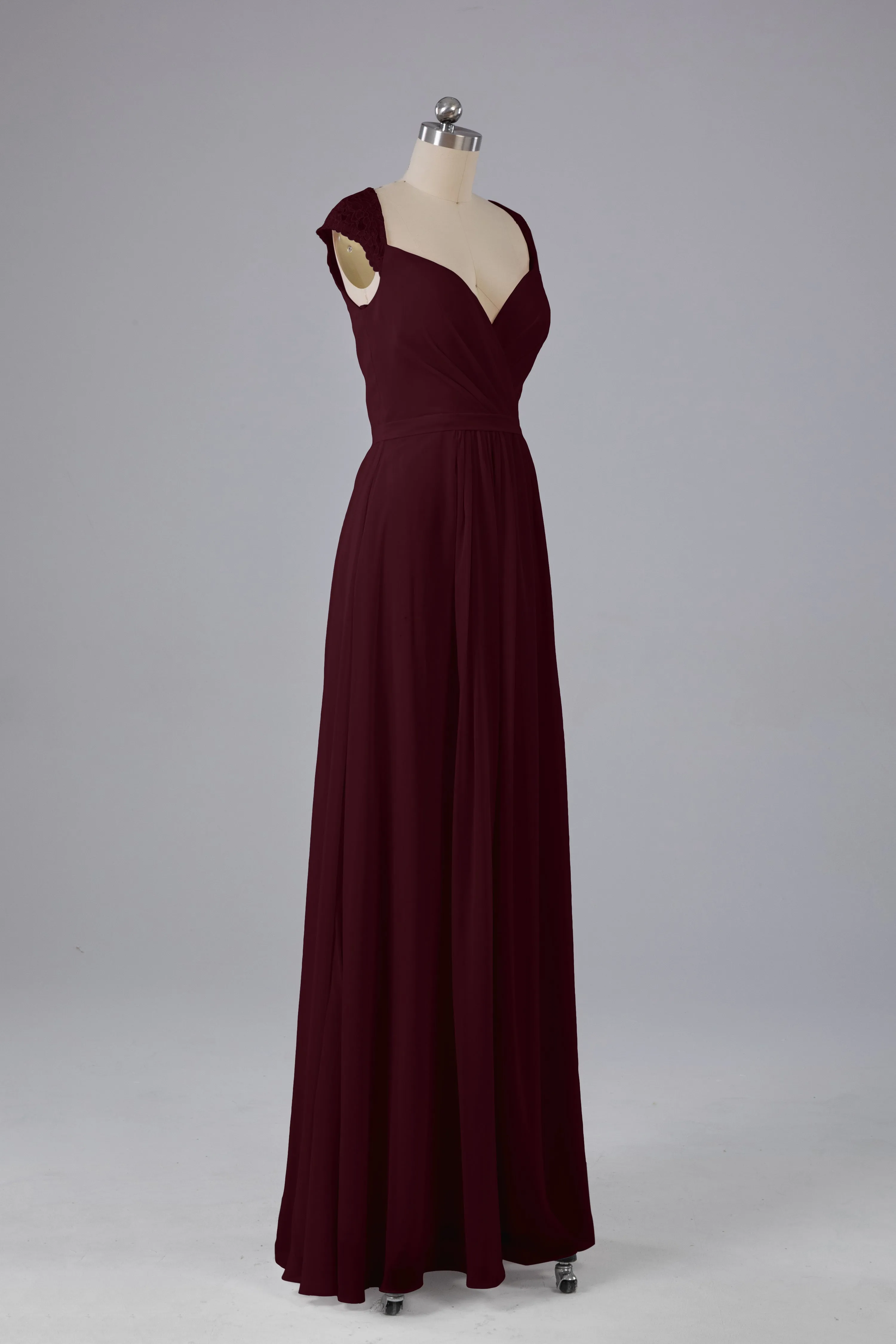 Simple Cap Sleeves Chiffon Floor Length Bridesmaid Dresses