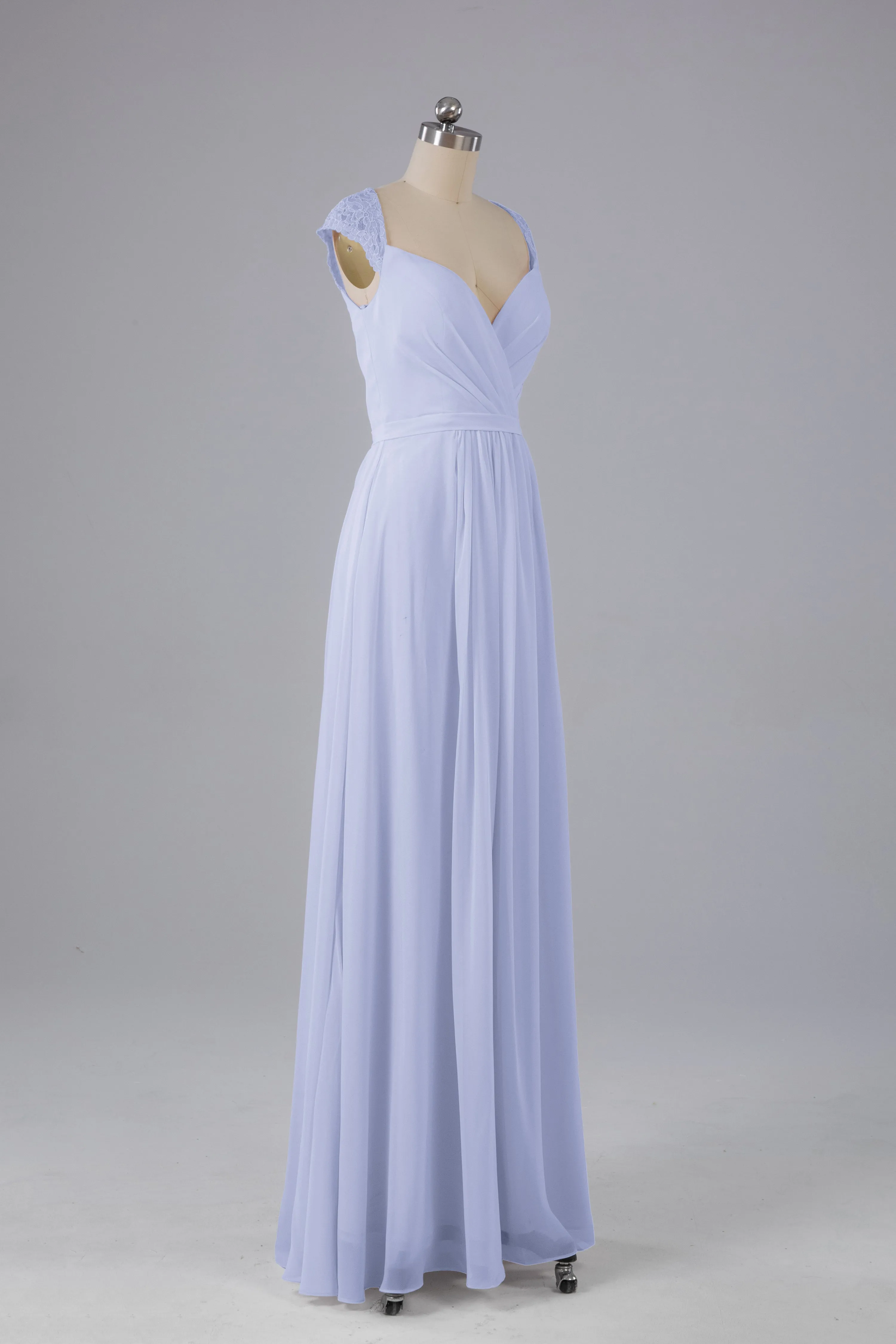 Simple Cap Sleeves Chiffon Floor Length Bridesmaid Dresses