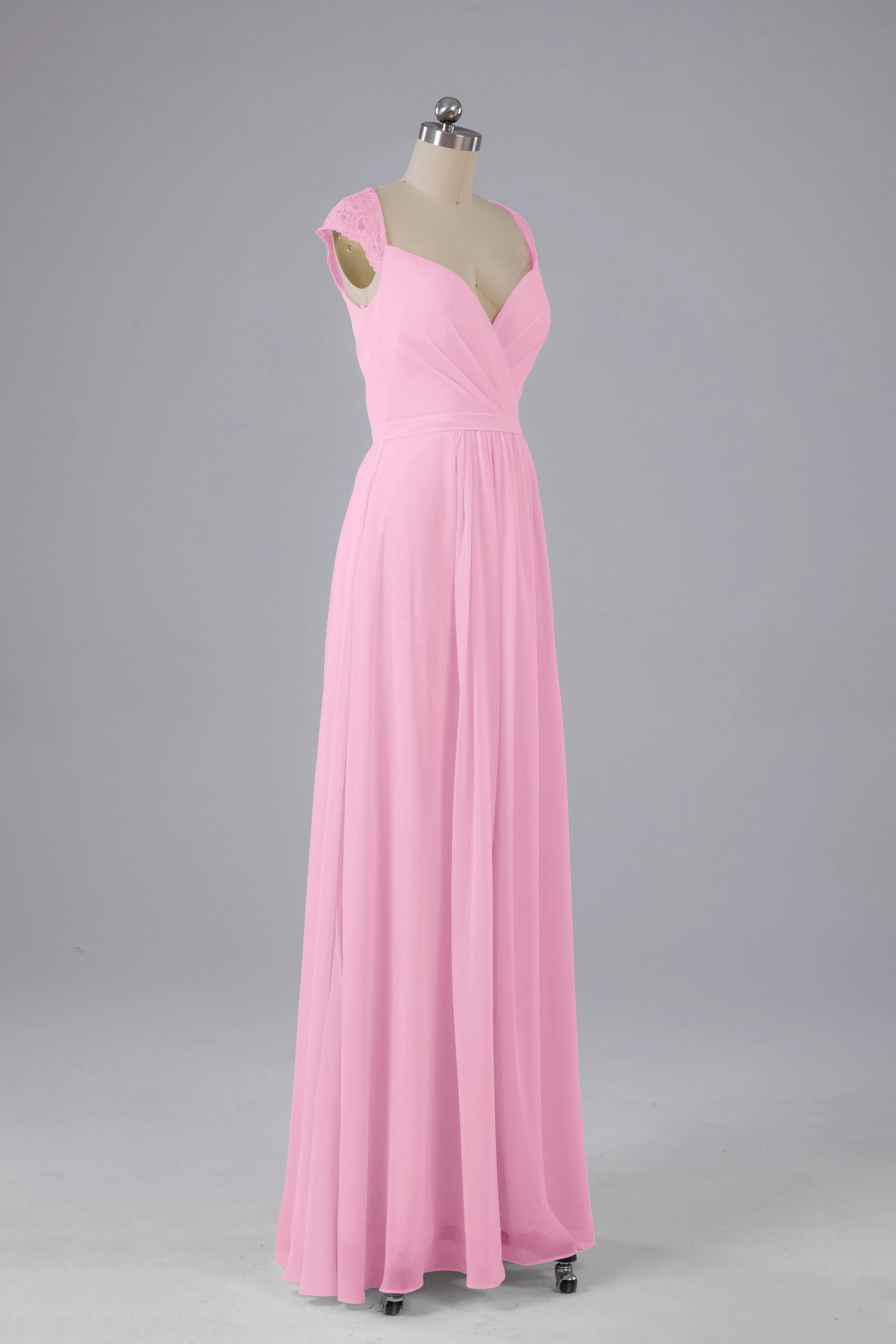 Simple Cap Sleeves Chiffon Floor Length Bridesmaid Dresses