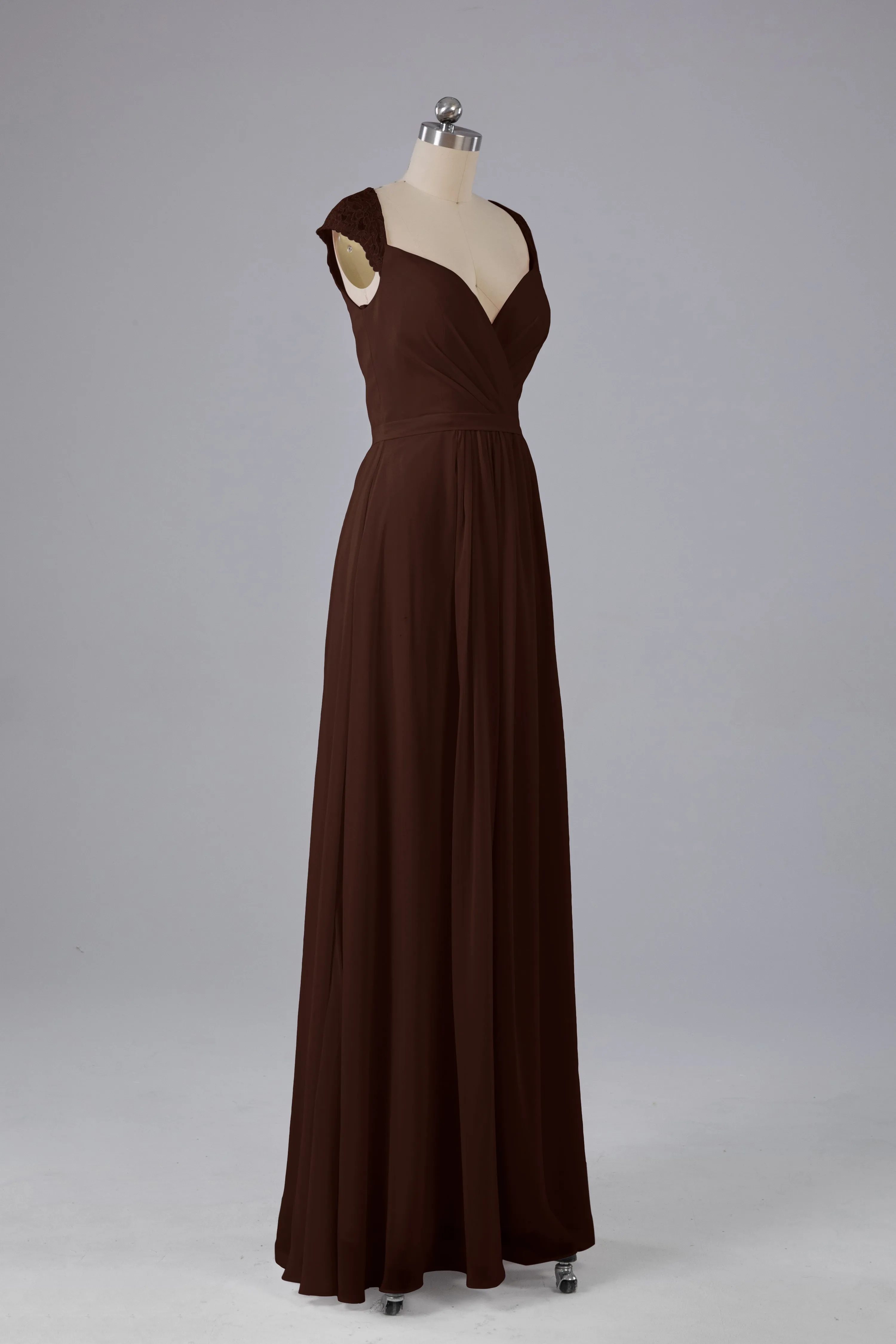 Simple Cap Sleeves Chiffon Floor Length Bridesmaid Dresses