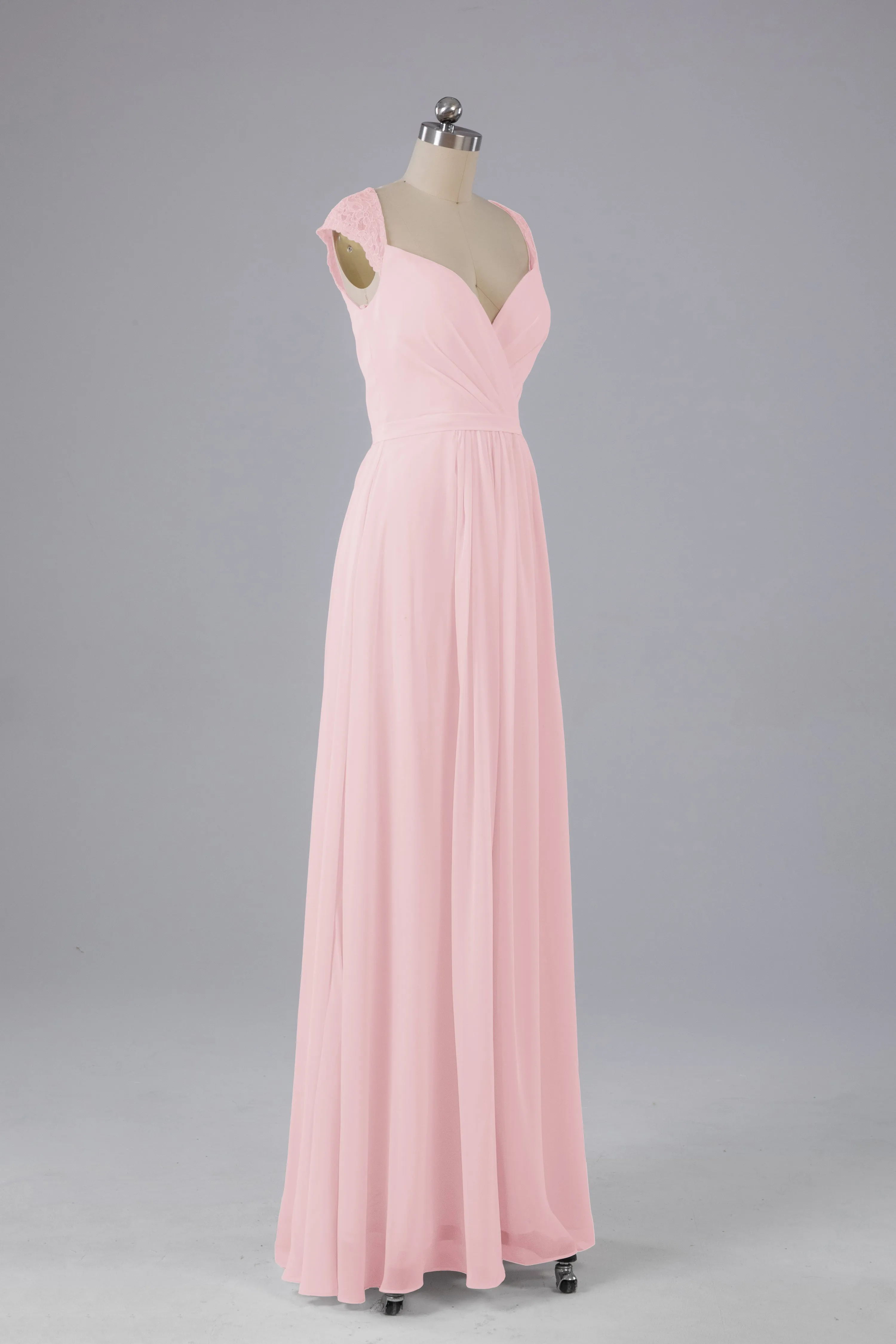 Simple Cap Sleeves Chiffon Floor Length Bridesmaid Dresses