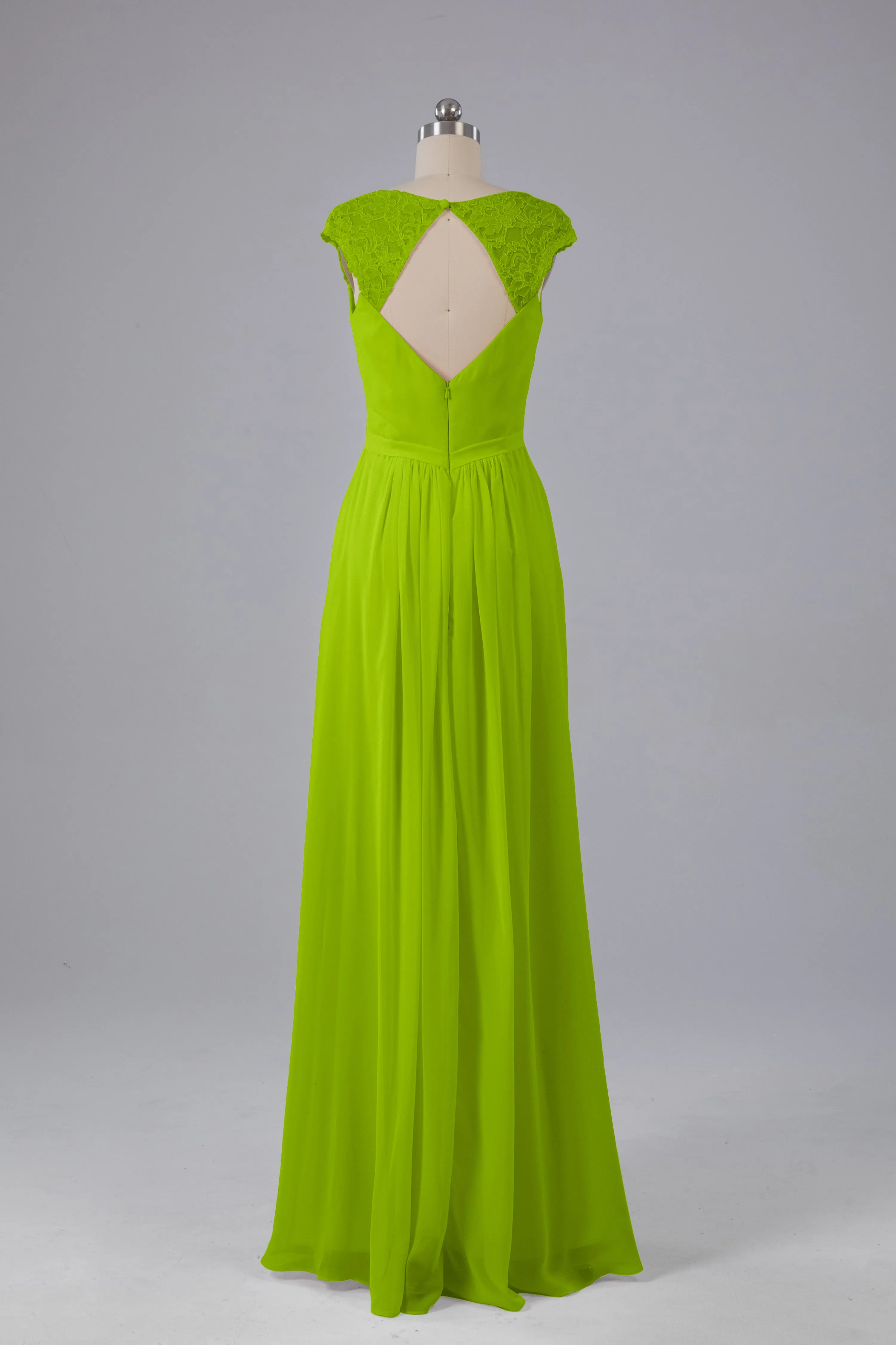 Simple Cap Sleeves Chiffon Floor Length Bridesmaid Dresses