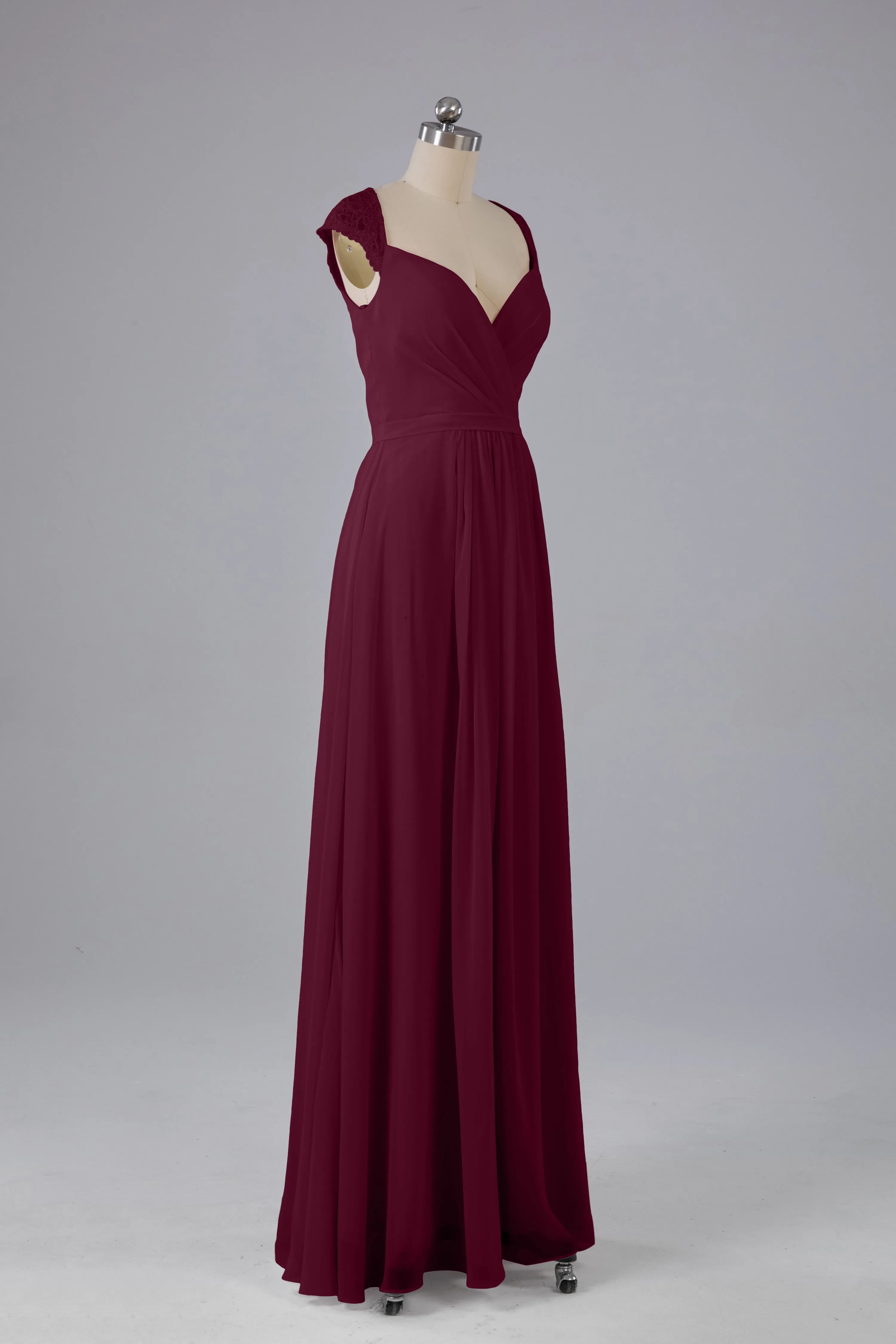 Simple Cap Sleeves Chiffon Floor Length Bridesmaid Dresses