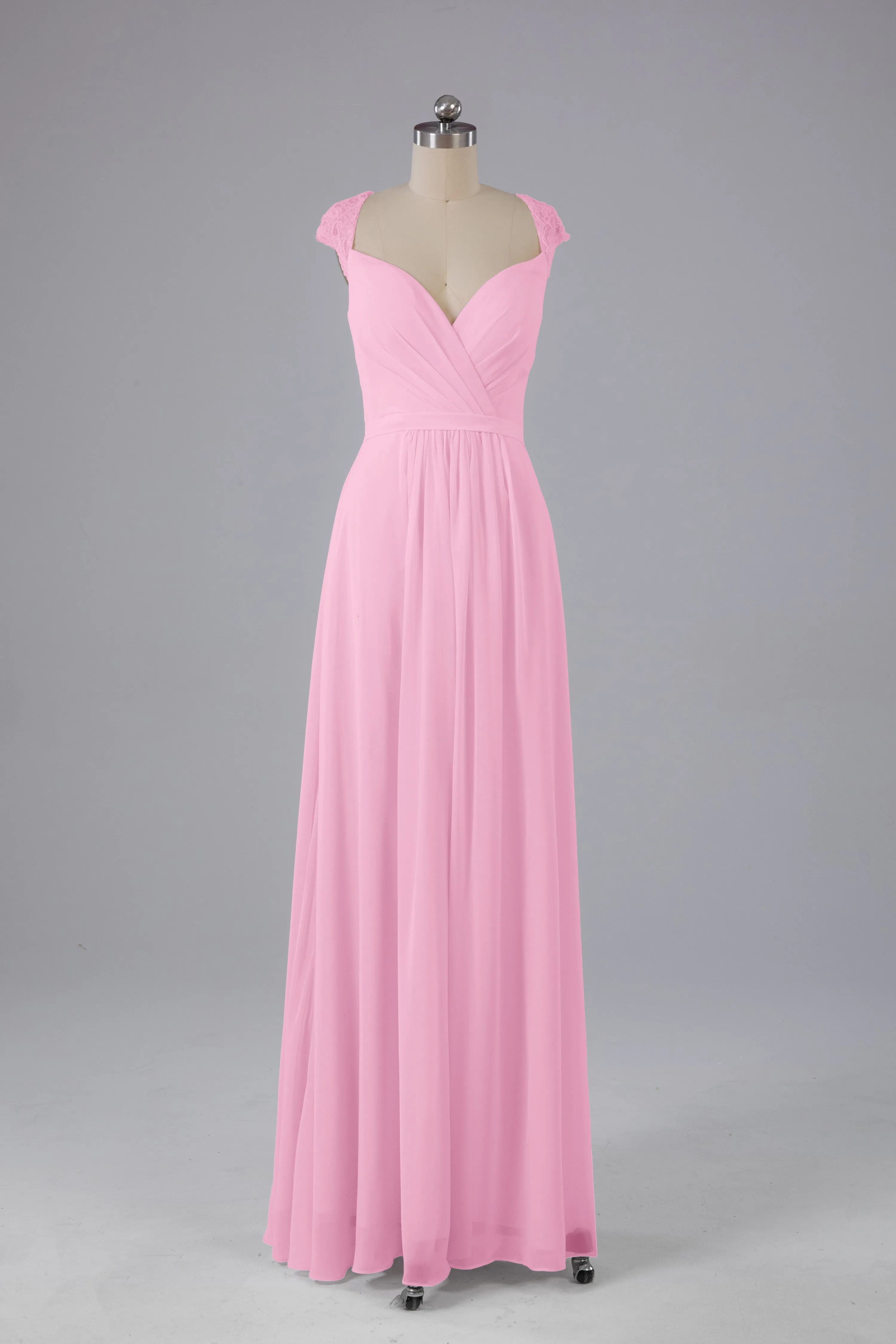 Simple Cap Sleeves Chiffon Floor Length Bridesmaid Dresses