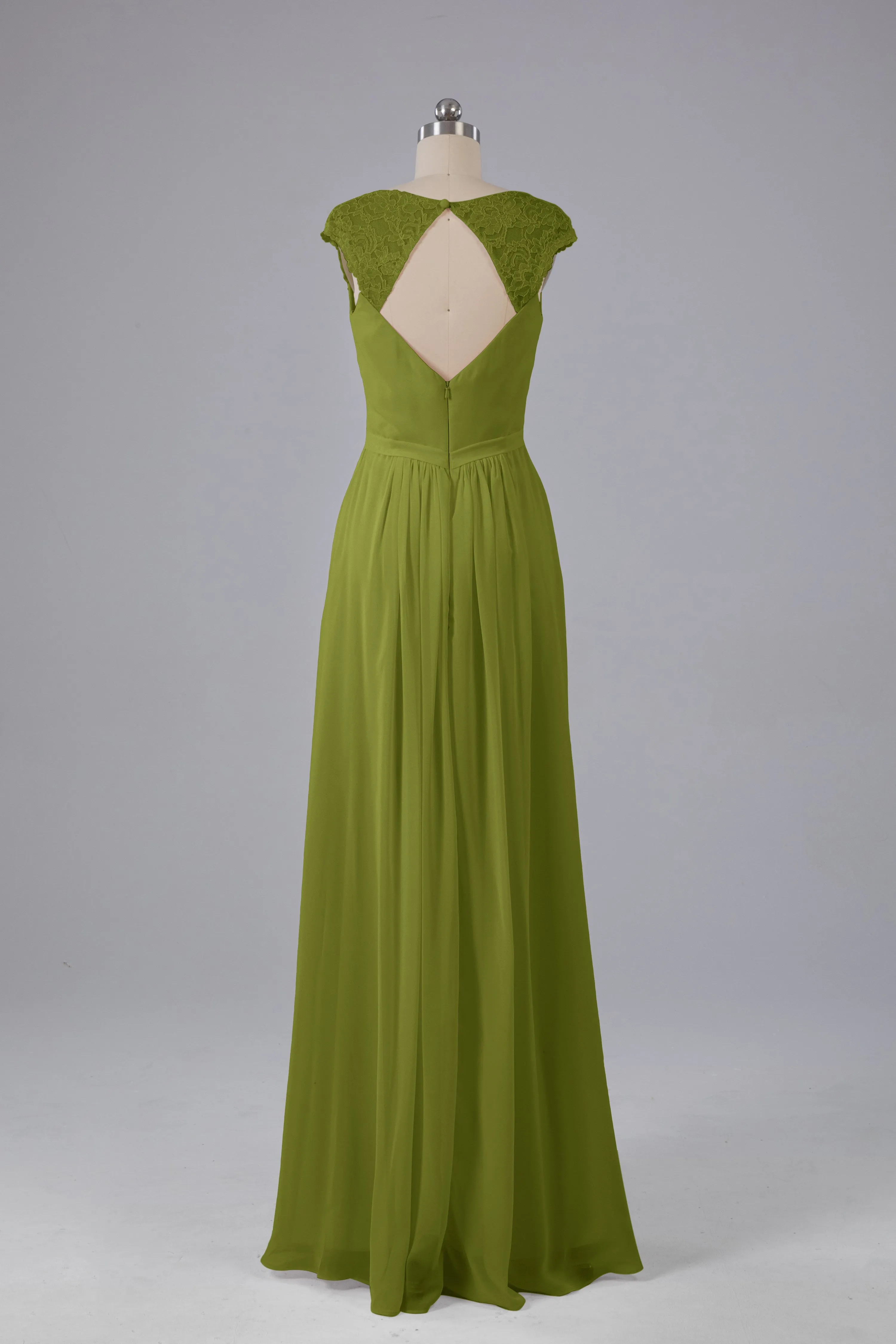 Simple Cap Sleeves Chiffon Floor Length Bridesmaid Dresses