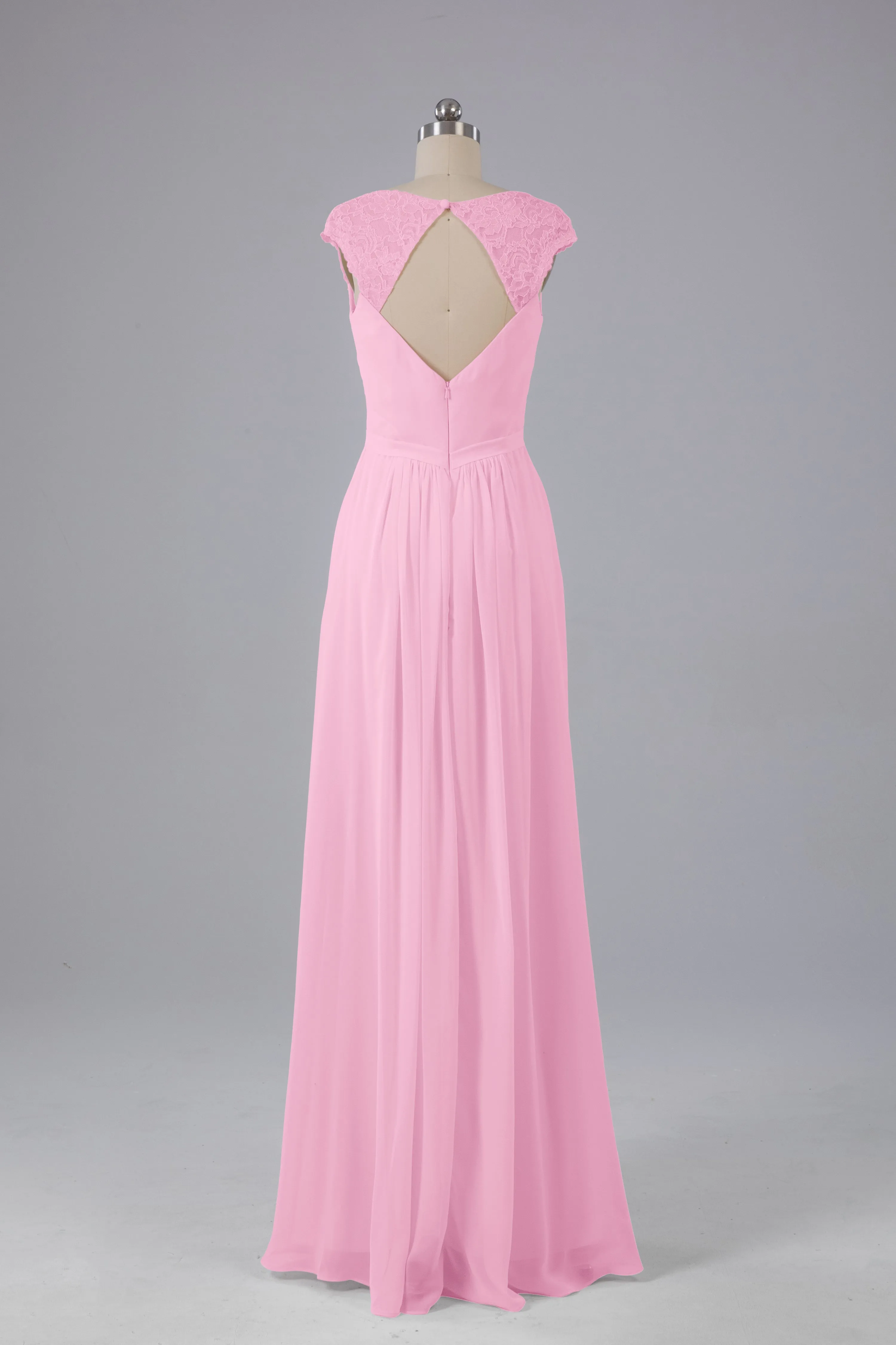 Simple Cap Sleeves Chiffon Floor Length Bridesmaid Dresses