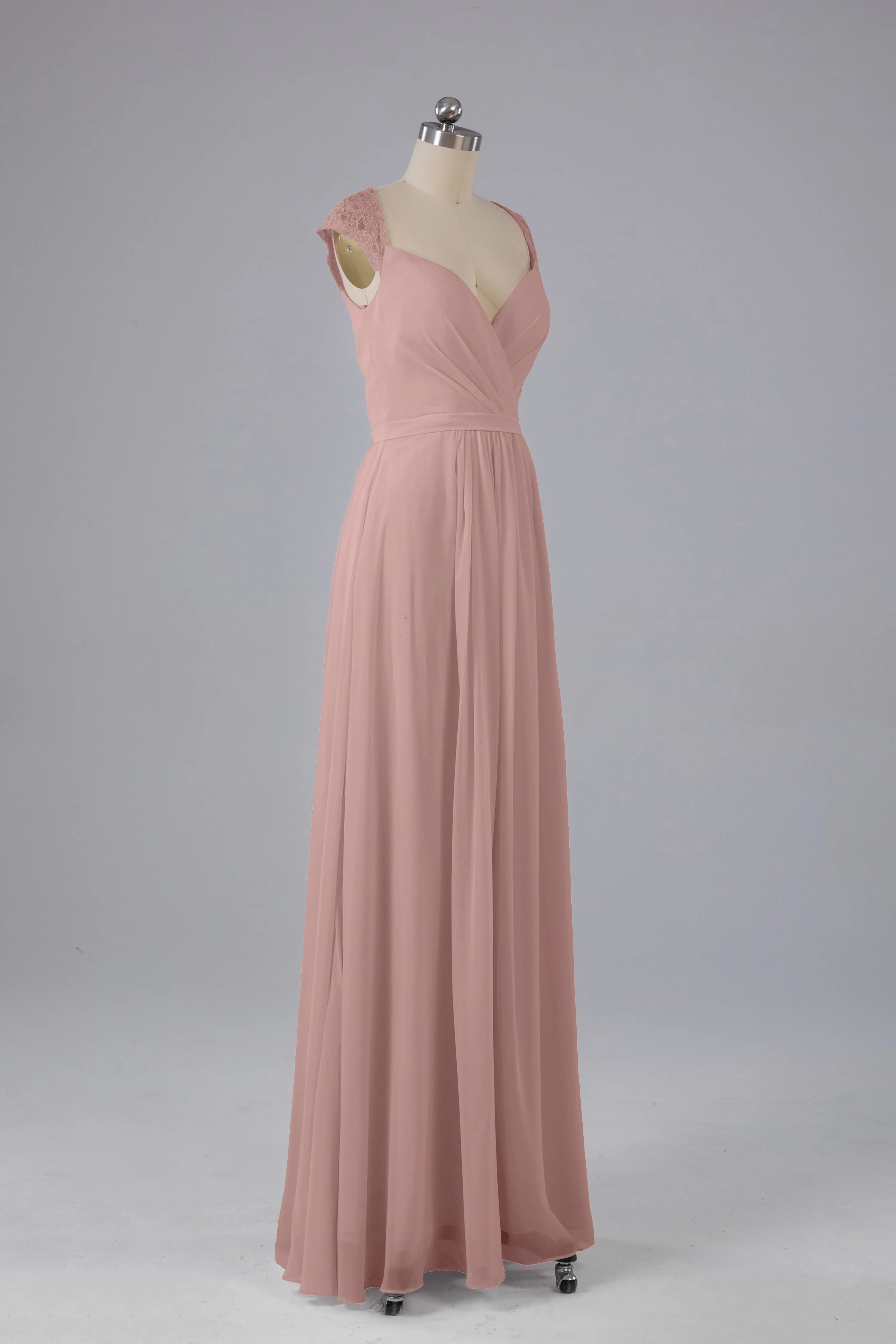 Simple Cap Sleeves Chiffon Floor Length Bridesmaid Dresses