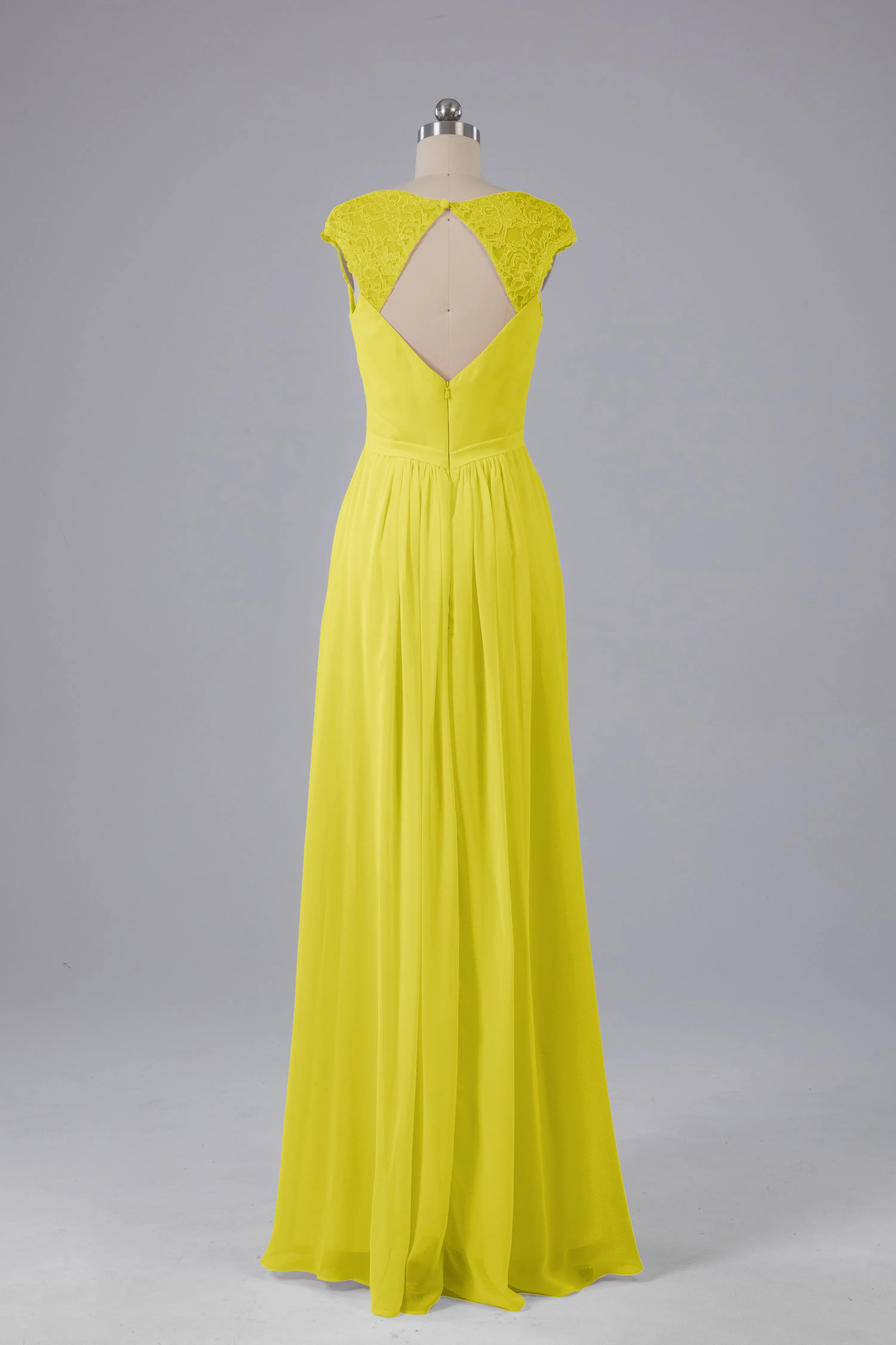 Simple Cap Sleeves Chiffon Floor Length Bridesmaid Dresses