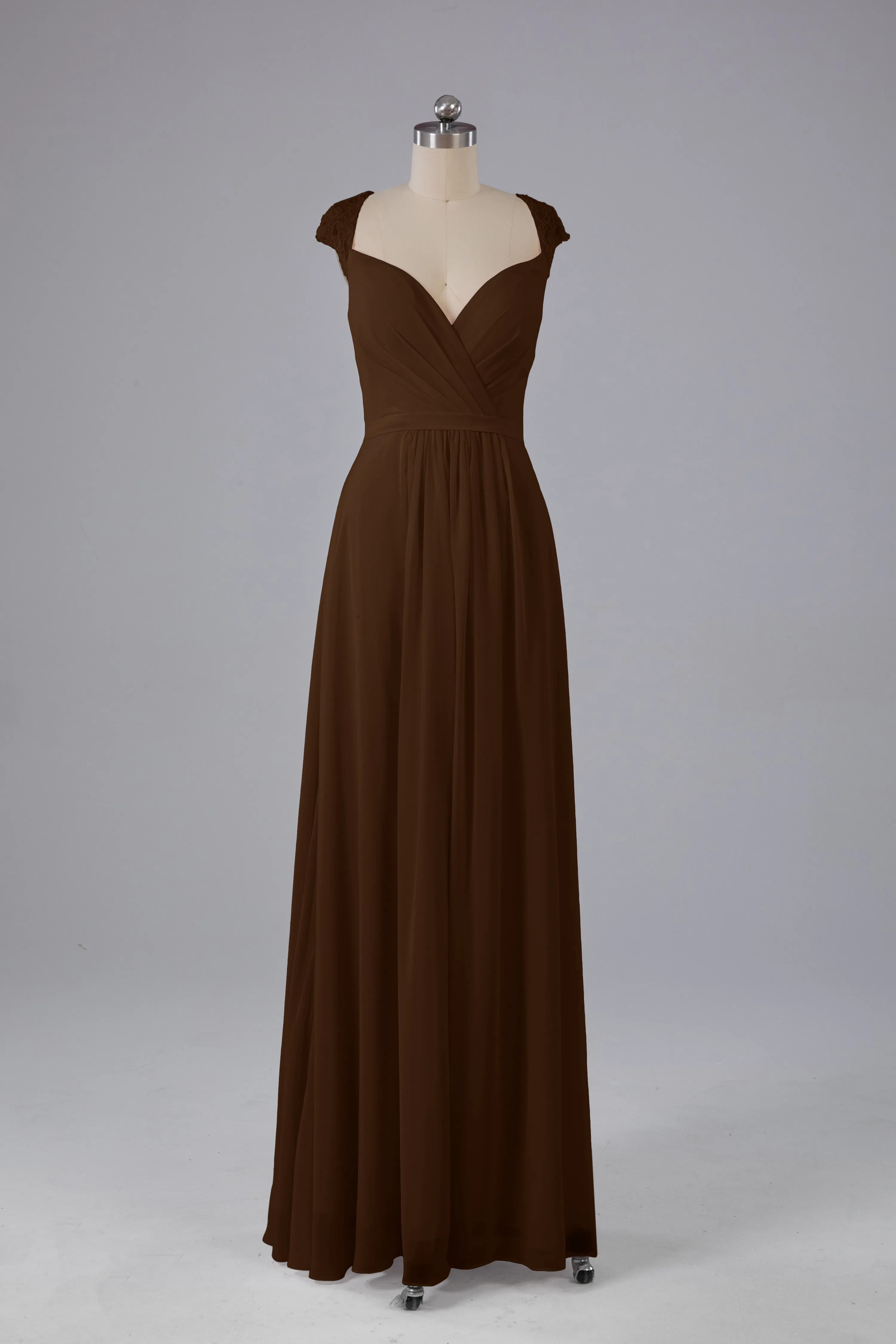 Simple Cap Sleeves Chiffon Floor Length Bridesmaid Dresses