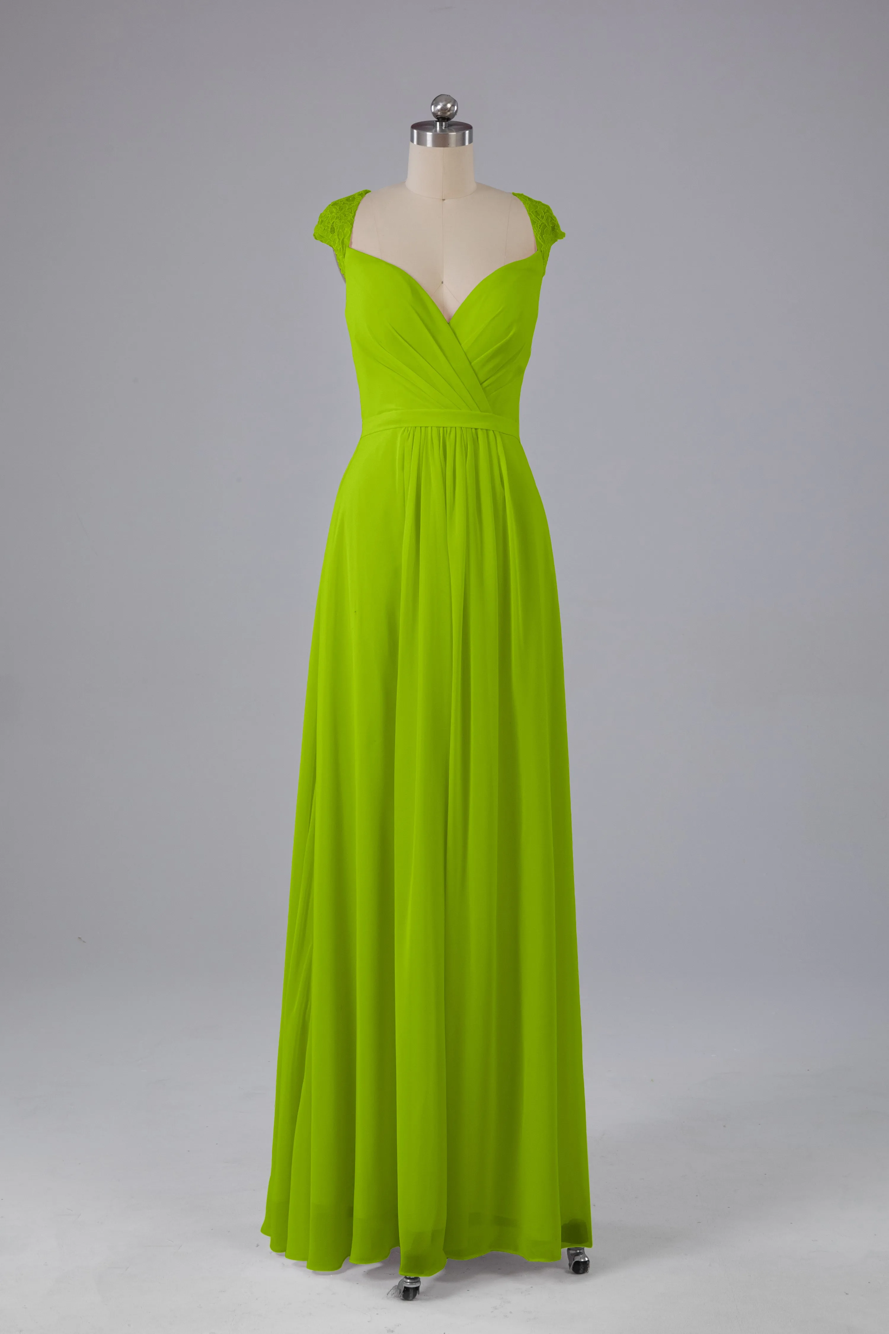 Simple Cap Sleeves Chiffon Floor Length Bridesmaid Dresses