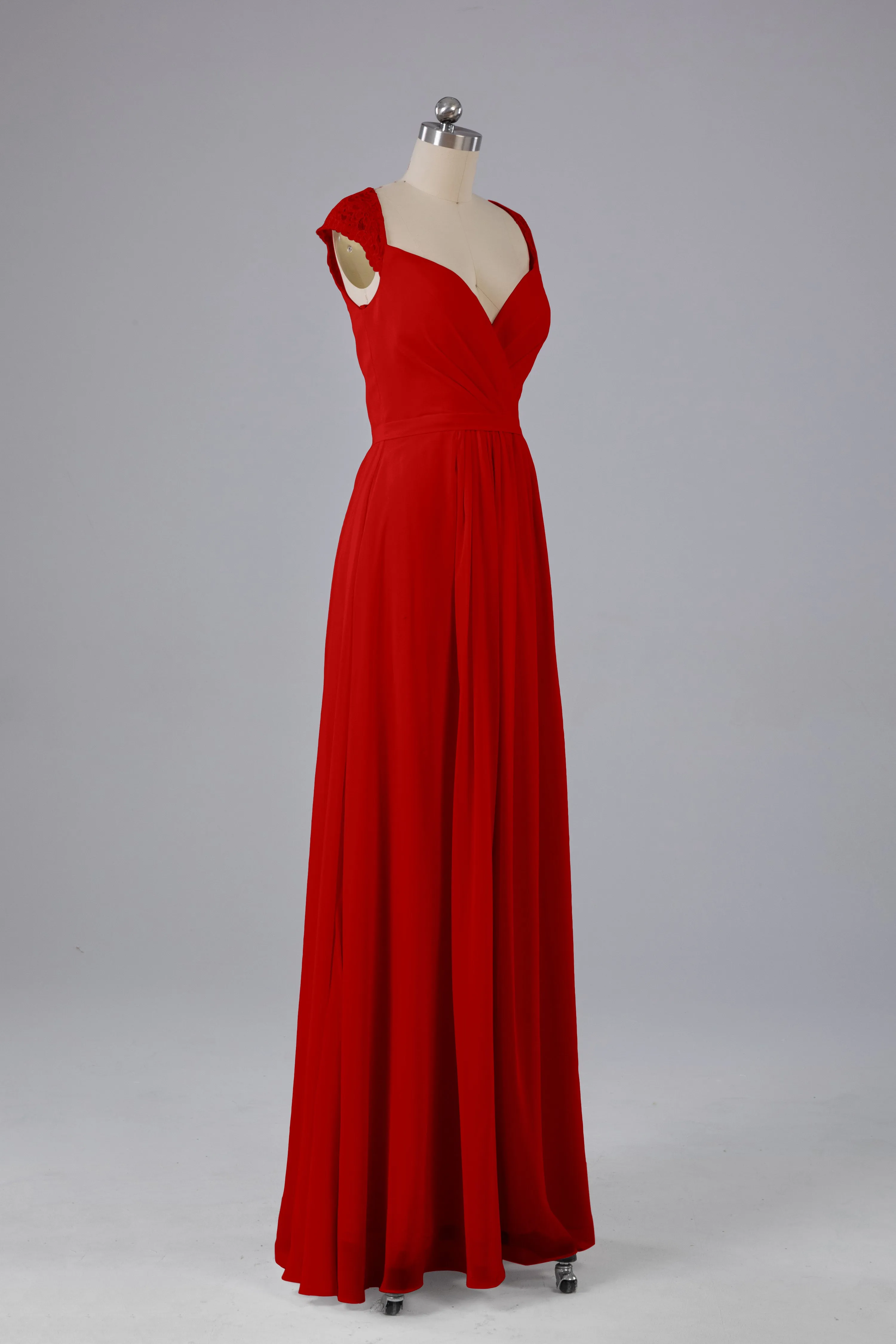 Simple Cap Sleeves Chiffon Floor Length Bridesmaid Dresses