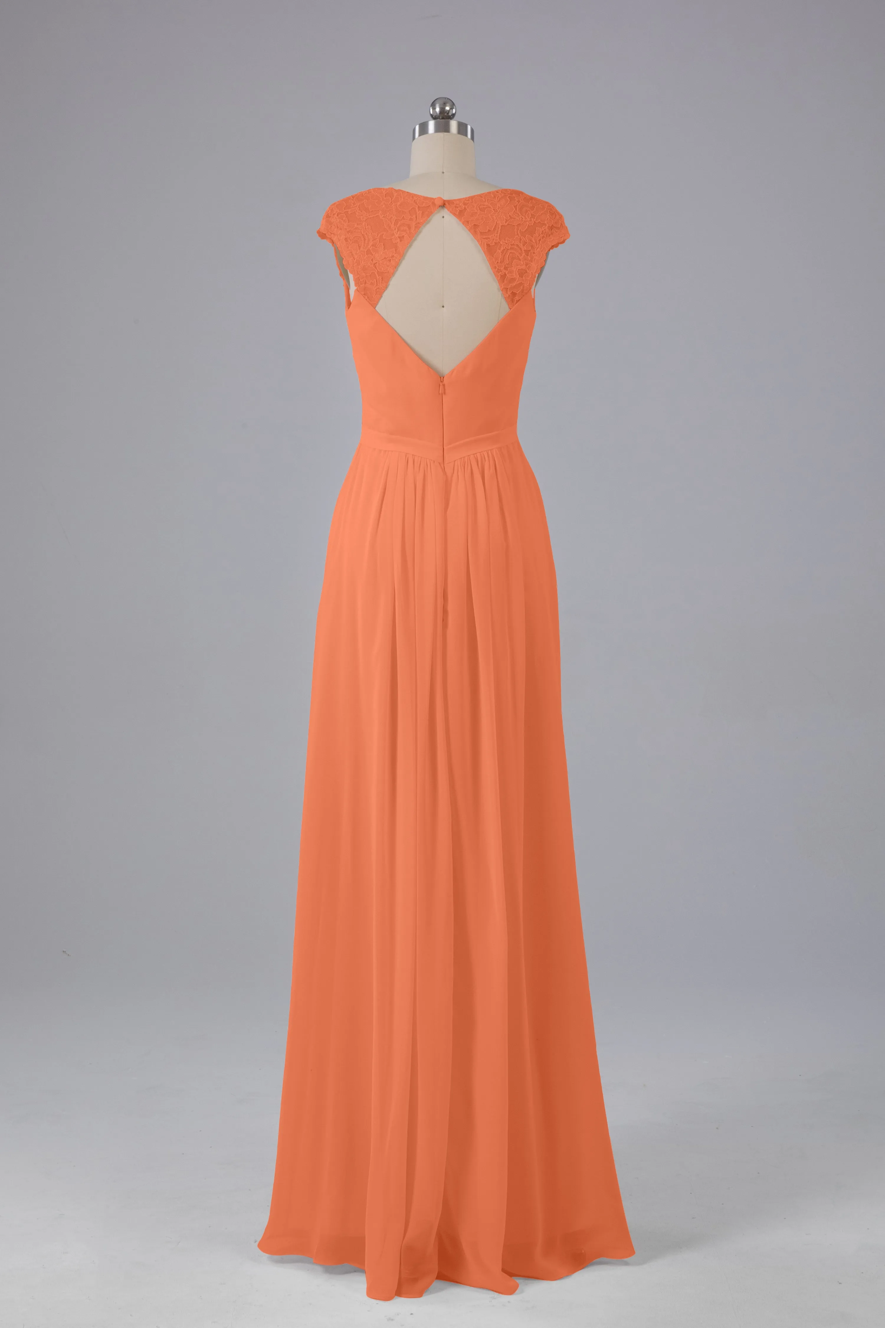 Simple Cap Sleeves Chiffon Floor Length Bridesmaid Dresses