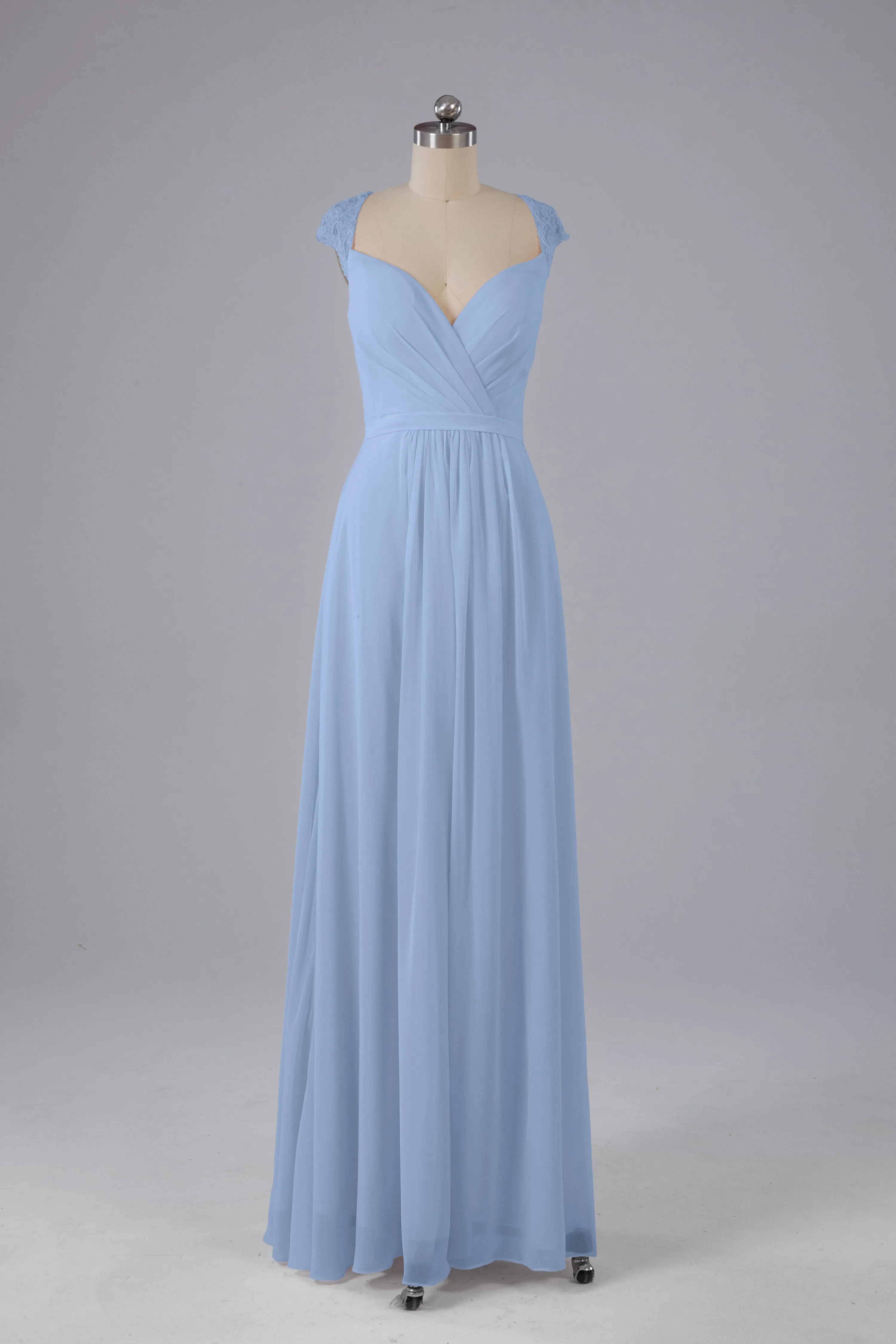 Simple Cap Sleeves Chiffon Floor Length Bridesmaid Dresses