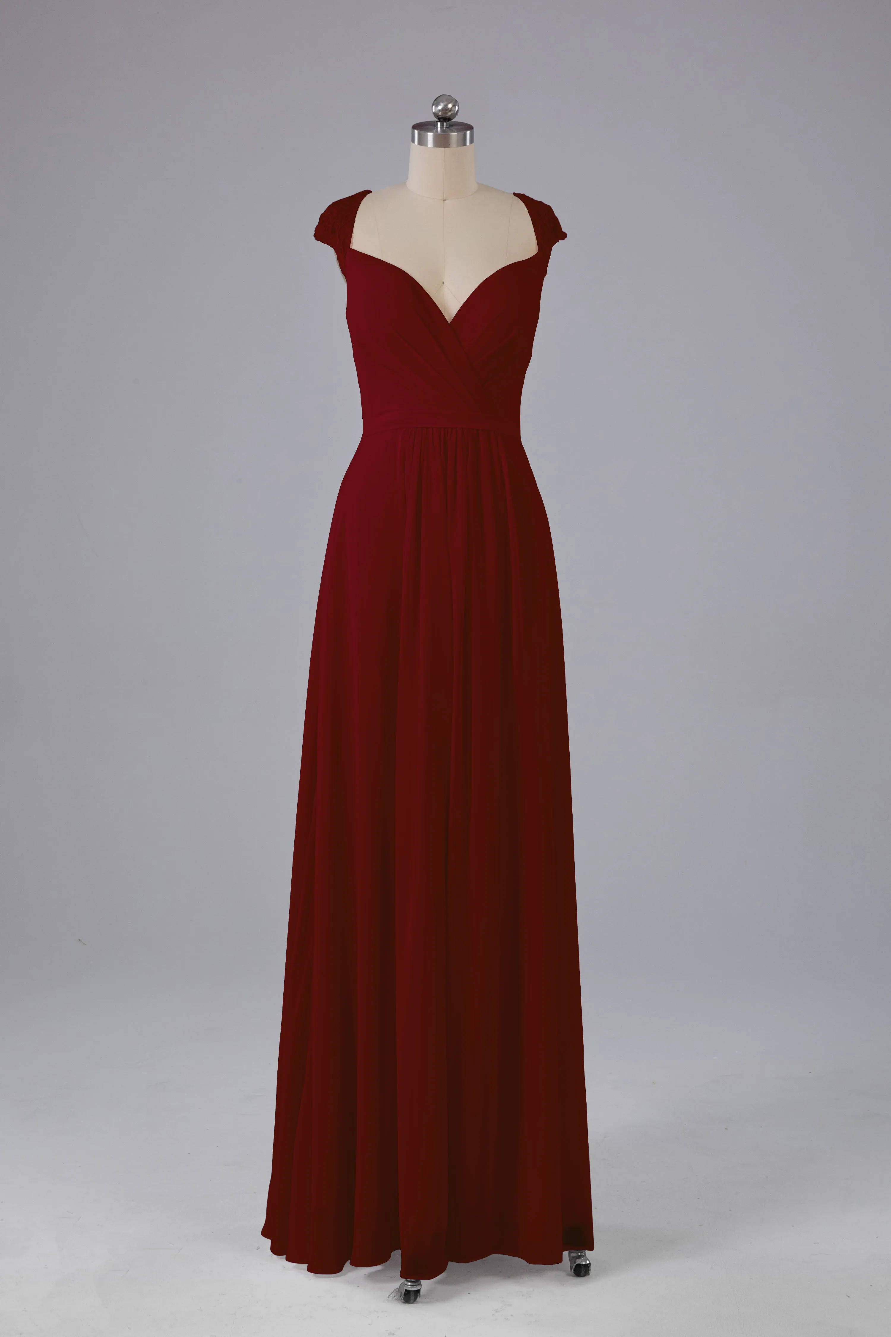 Simple Cap Sleeves Chiffon Floor Length Bridesmaid Dresses