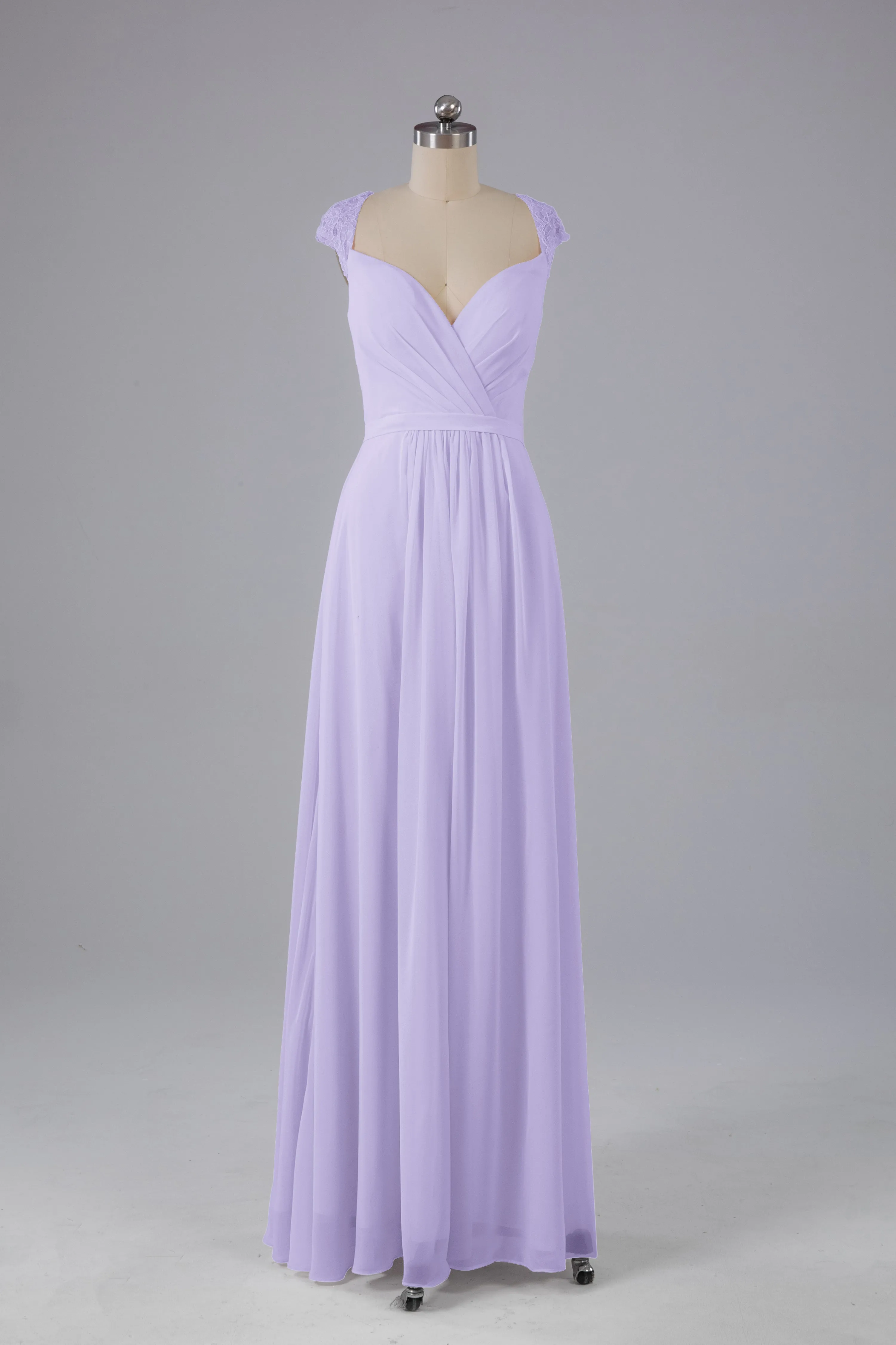 Simple Cap Sleeves Chiffon Floor Length Bridesmaid Dresses