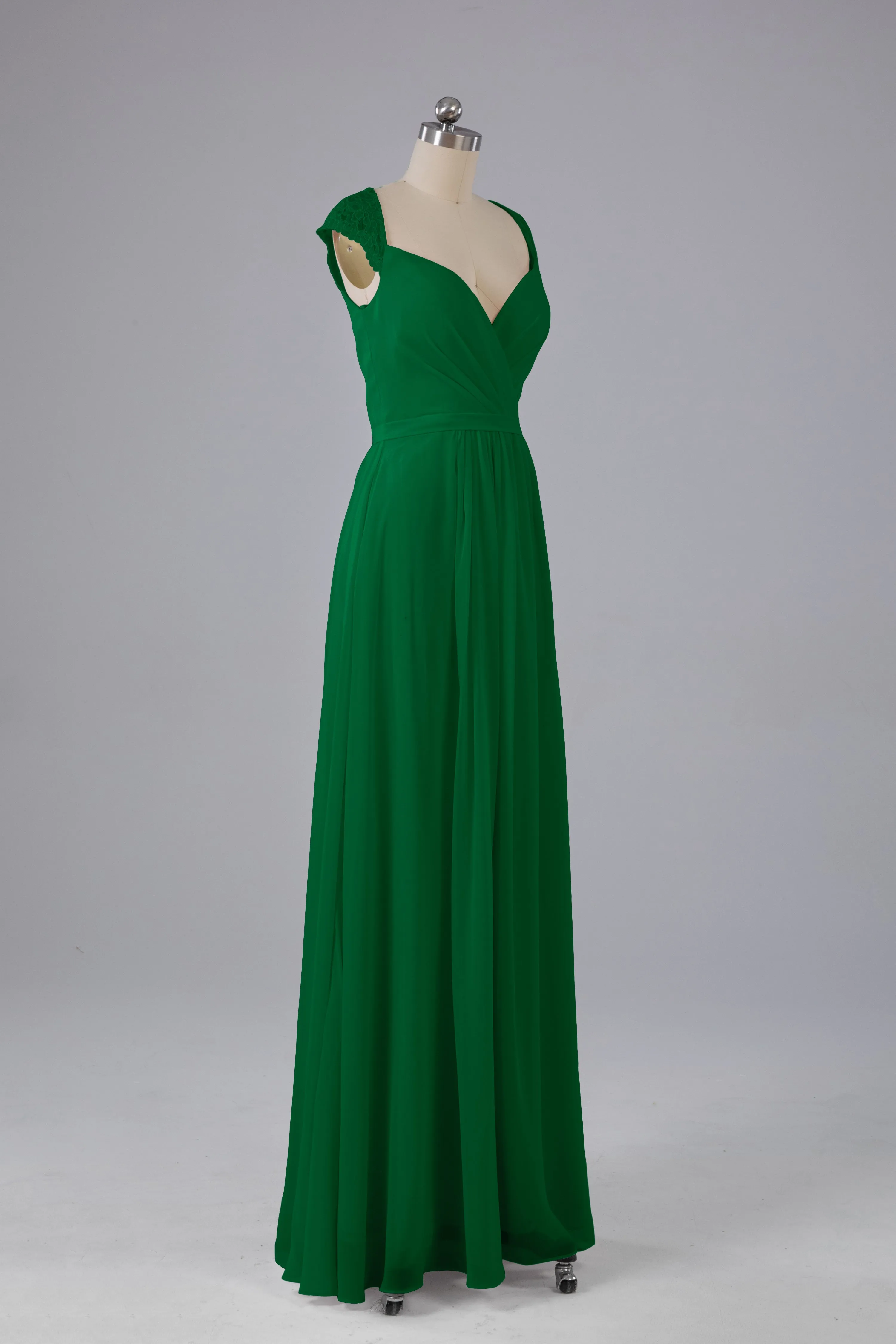 Simple Cap Sleeves Chiffon Floor Length Bridesmaid Dresses