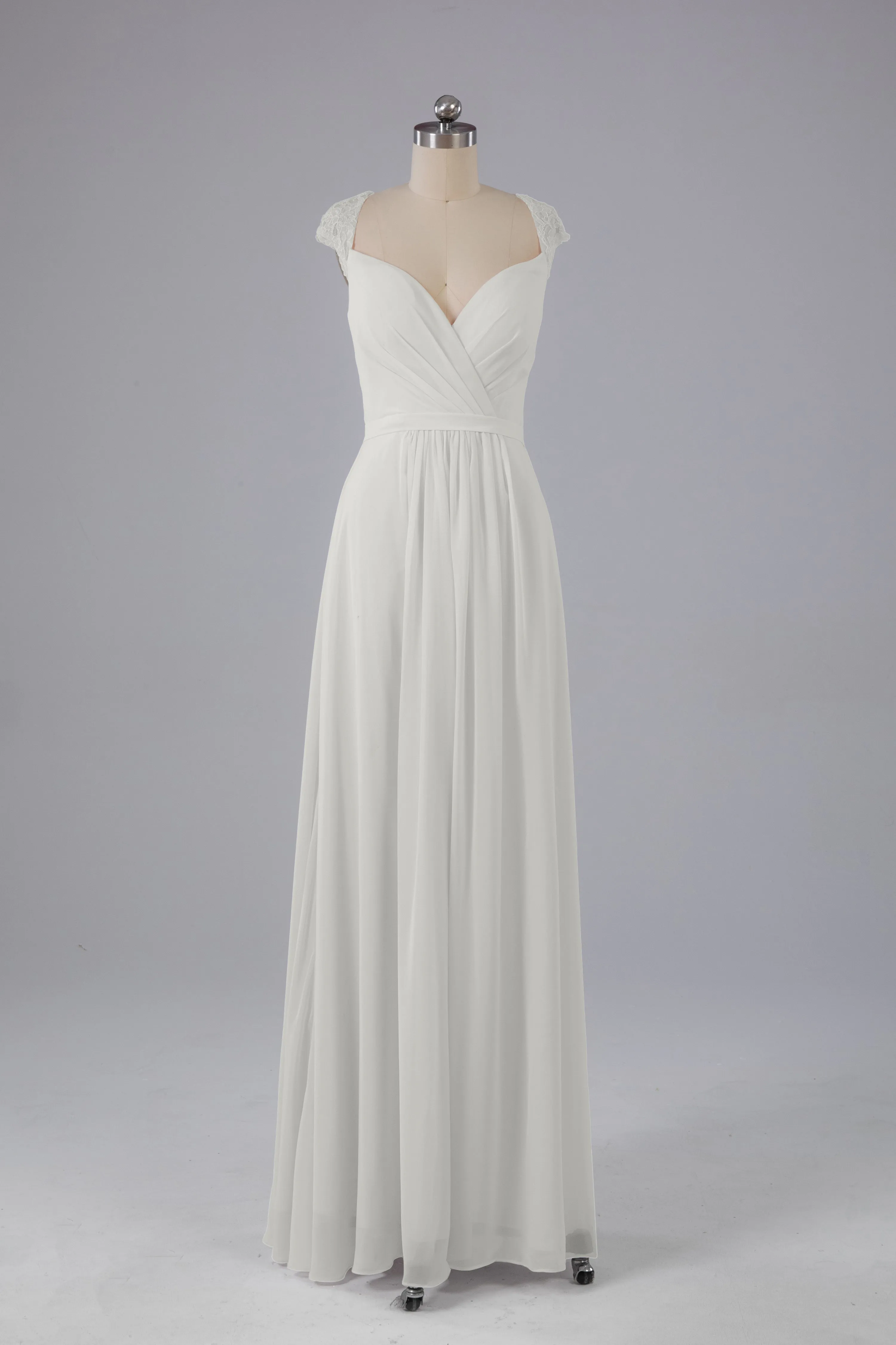 Simple Cap Sleeves Chiffon Floor Length Bridesmaid Dresses